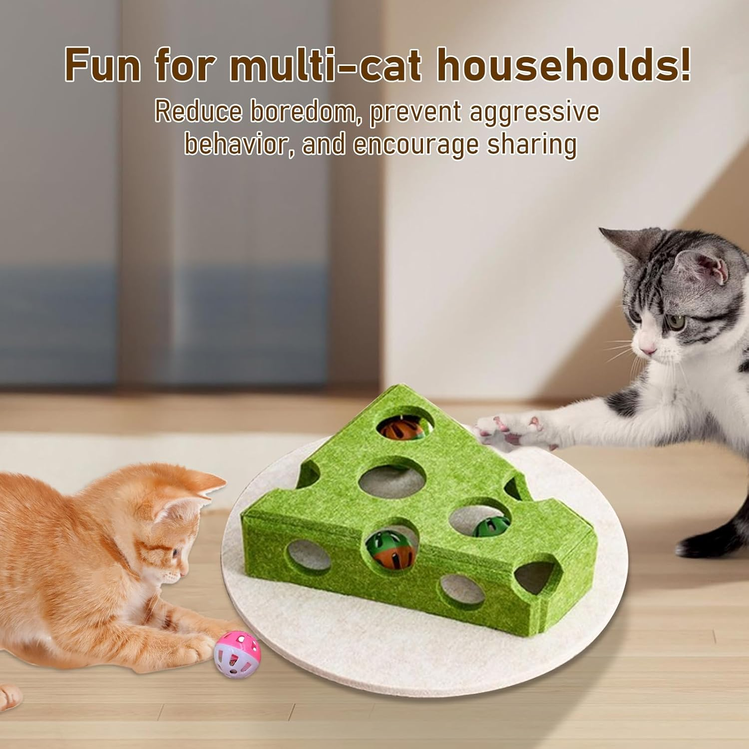Cat Puzzle Toy, Interactive Cat Toys for Indoor Cats, Kittern Ball Toy with Soft Felt Maze Game Puzzle Box - Fun & Stimulating for Indoor Cats - round (Cheese)