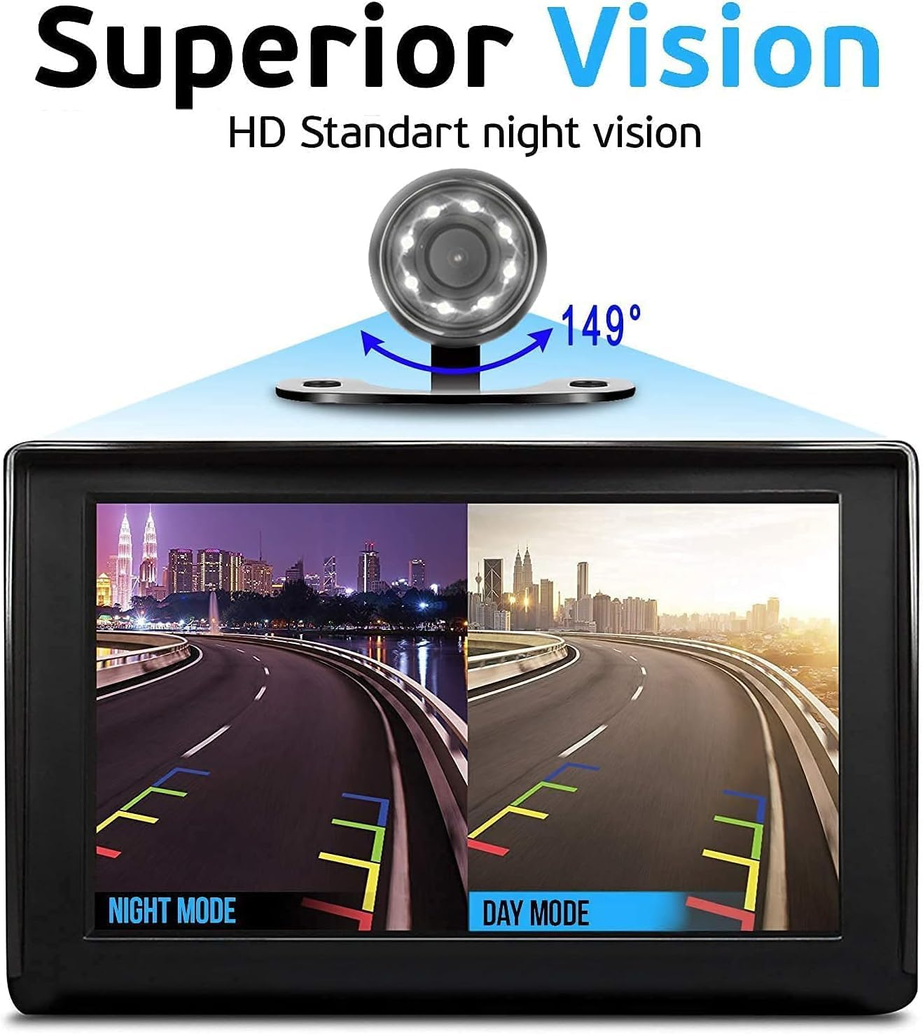 B-Qtech Backup Camera and Monitor Kit, 4.3" LCD Display Support Mirror Flip Guideline Night Vision Rear View Reverse Camera Waterproof for Pickup Car SUV Van, Easy Install and Setup image number 5