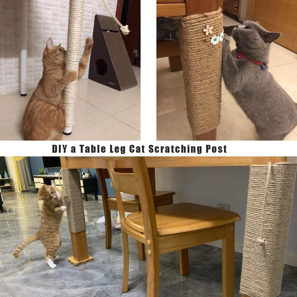 Sisal Rope for Cat Tree Repairing 66 FT, 1/4 Inch (6Mm) Diameter Sisal Rope for Cat Scratching Post Replacement, DIY Cat Scratcher, Brown image number 6