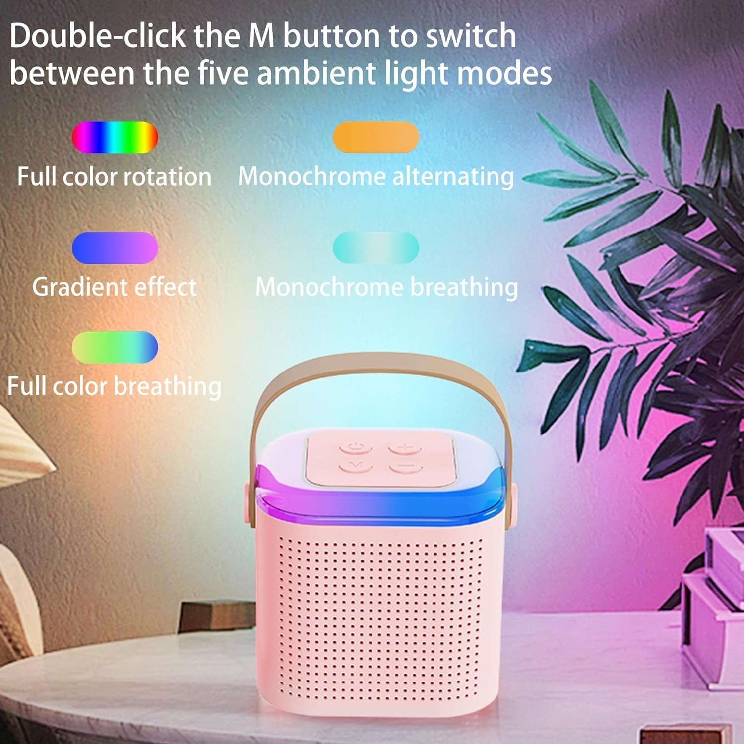 Mini Karaoke Machine,Portable Bluetooth Speaker with 2 Wireless Microphone, Funny Toys for Girls Boy Ages 4-12 Years Old, Led Lights, Gifts for Kids Birthday Christmas Home Party (Pink) - White image number 6