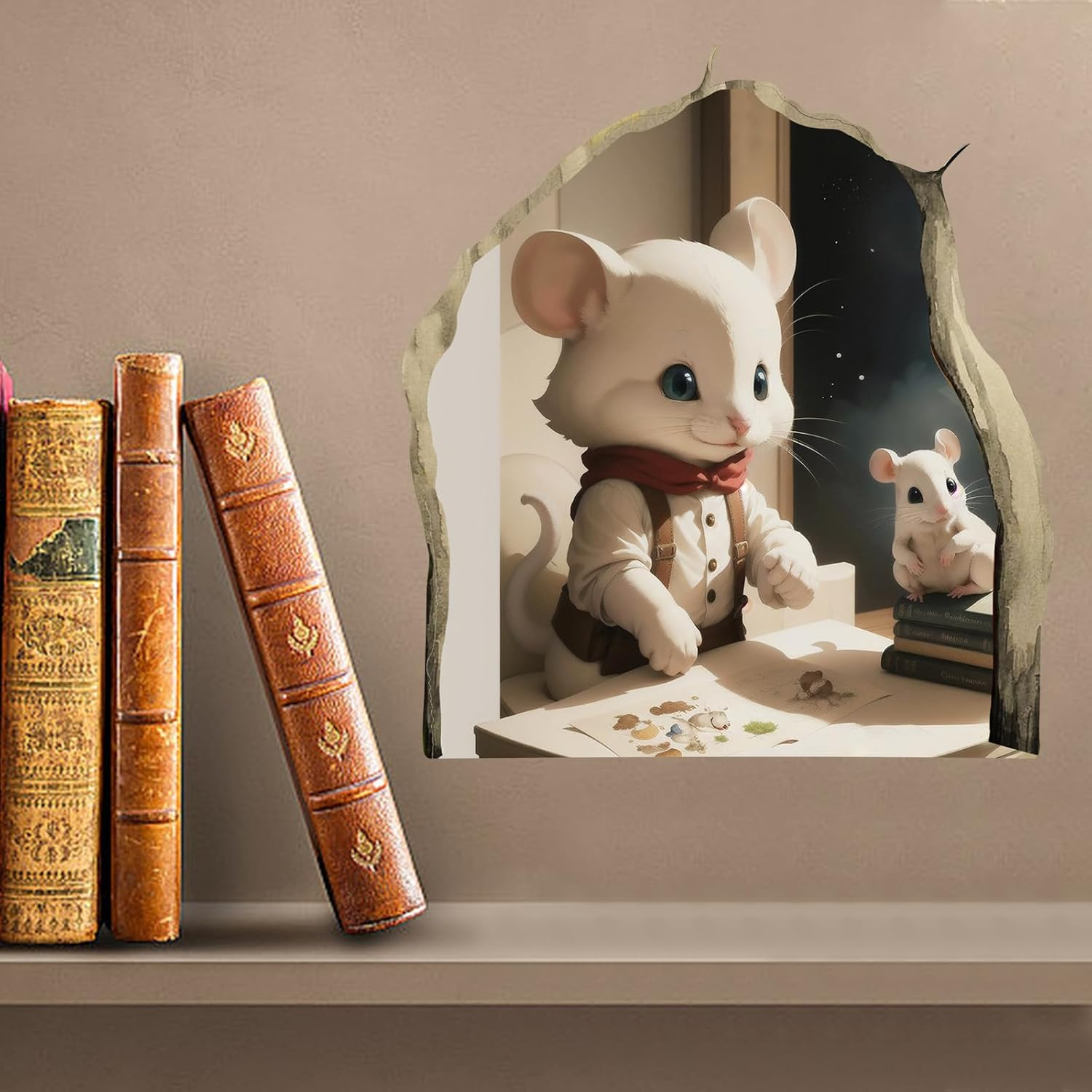 Shudyear 12PCS Cute Luminous Wall Decals Adorable Mouse Reading Book Kids Room Wall Decor Sticker Decal, Home, Bedroom, Classroom, Bookcase, Book Lover, Children,3D(Glow Set 1) image number 3