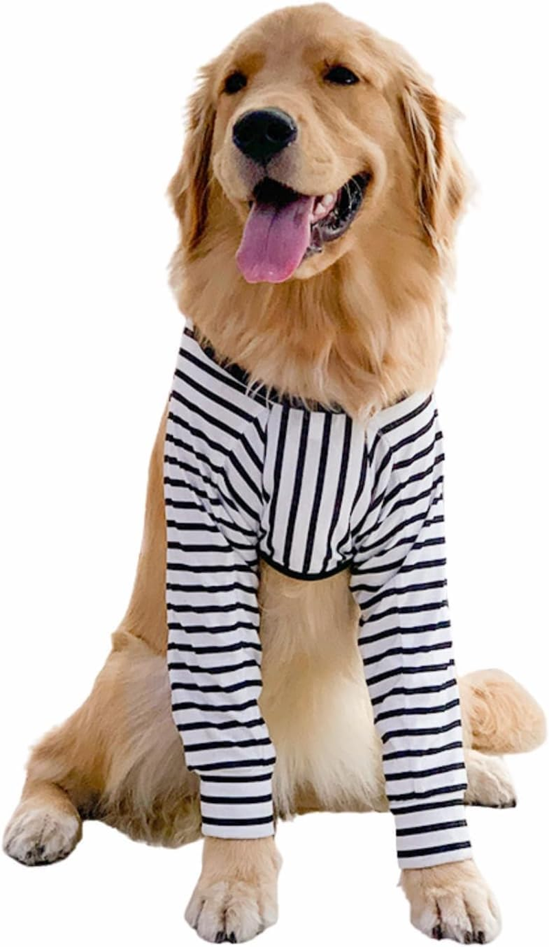 Dog Elbow Protector, Long Sleeve Dog Joint Recovery Sleeve for Prevent Licking Wound, Dog Elbow Sleeves Long for Medium Large Dogs (Black and White Stripe, L)