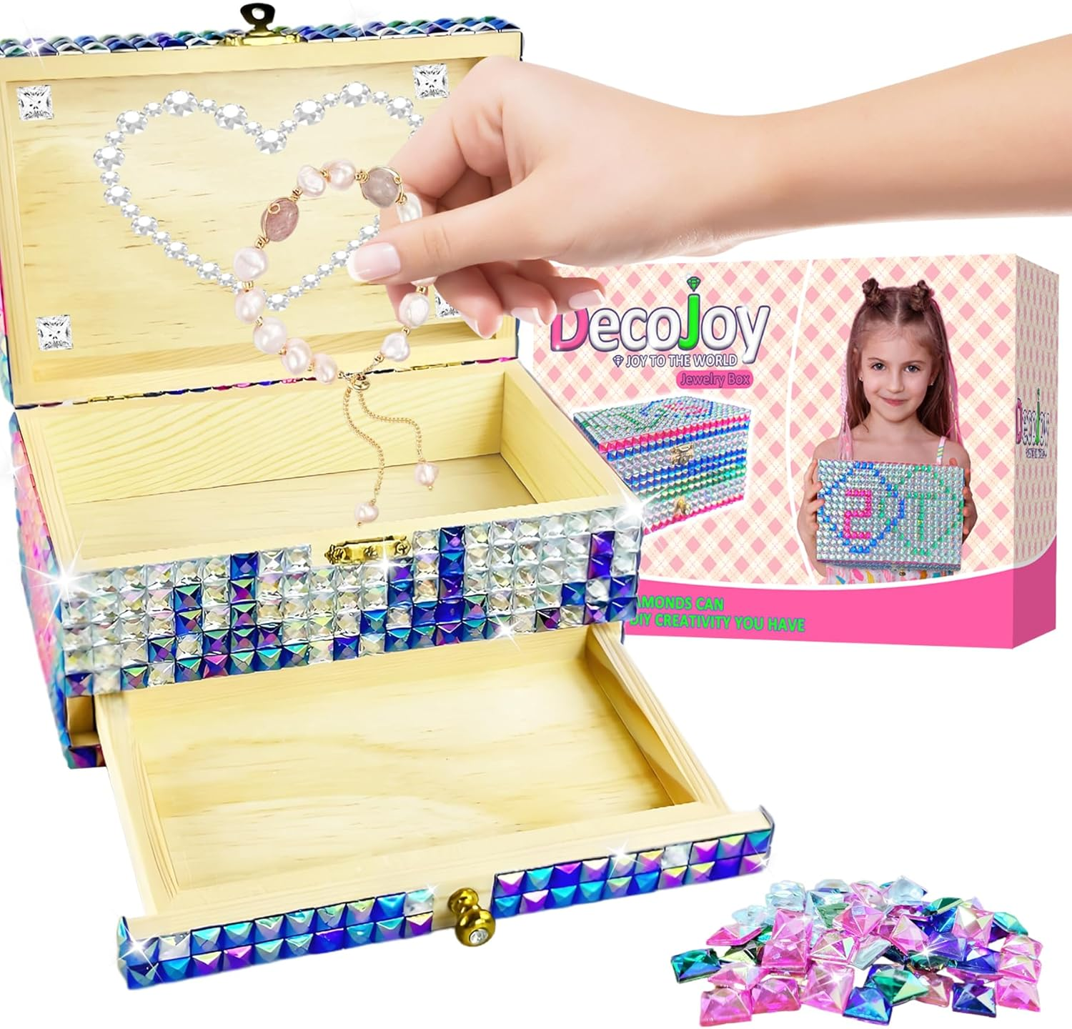 DECOJOY DIY Jewelry Box for Girls 8-12 Yrs Old, Ages 6 7 8 9 10 Year Old Girl Birthday Gift Idea, Christmas Crafts for Girls 8-10, Diamond Arts Gem Boxes Kit and Crafts for Kids, Teens image number 2