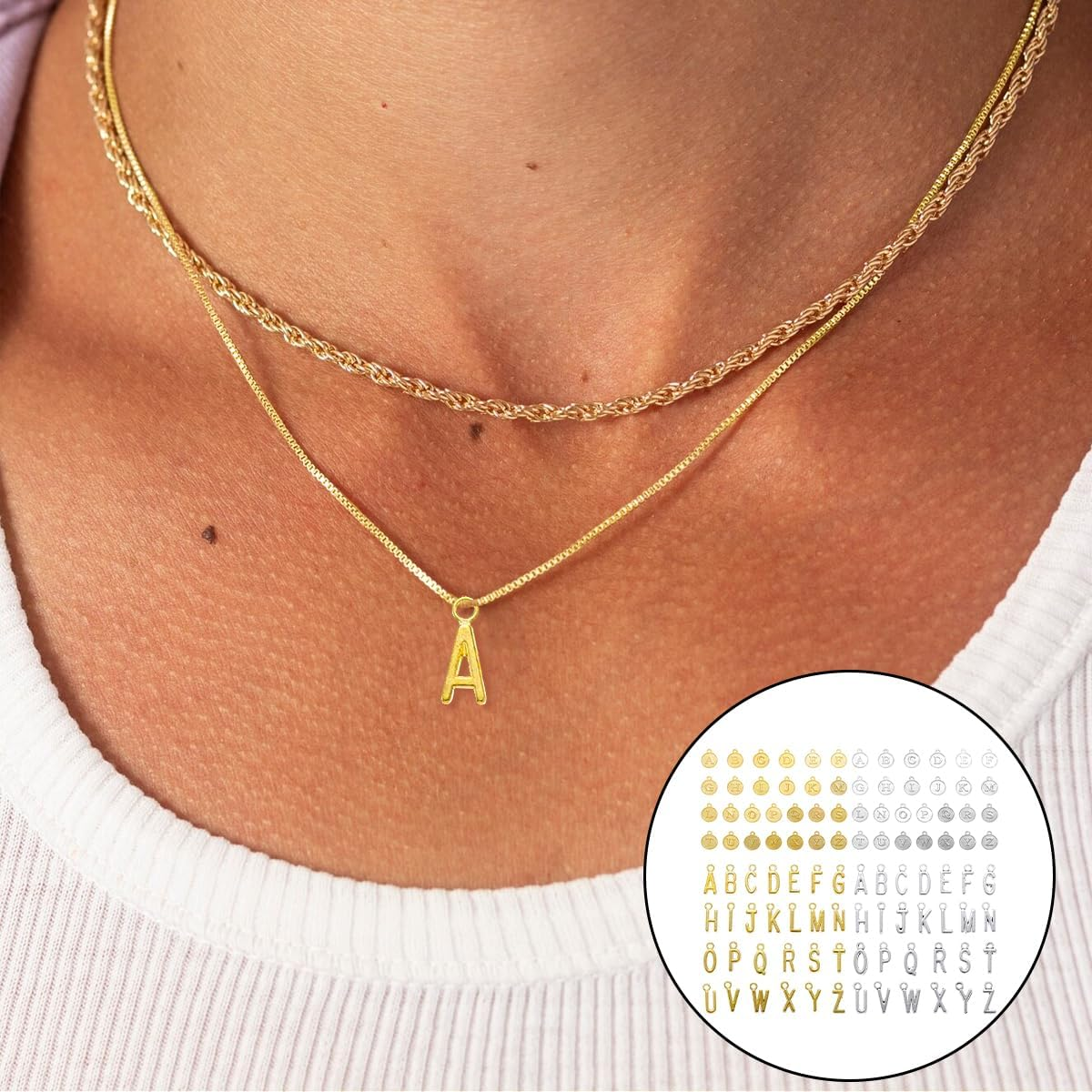 Round Letter Charms, 104 PCS Gold & Silver Double Sided Metal Letter Beads for Jewelry Making, DIY Crafting (12 X 15Mm) image number 1