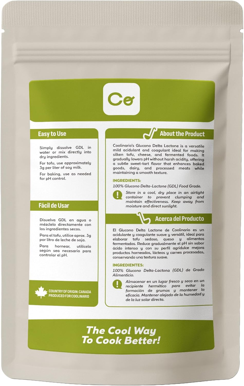 Coolinario Glucono Delta Lactone - GDL (2 Oz) Mild Acidulant & Coagulant for Tofu, Cheese & Baking | Gentle Sweet-Tart Flavor | Perfect for Molecular Gastronomy & Food Preservation | Food-Grade image number 4