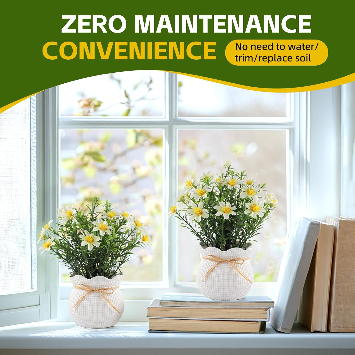 Artificial Daisy Flowers Potted Fake Plants Indoor Outdoor UV Resistant Faux Silk Bouquets All-Season Home Decor for Vase Table Desk Garden Party image number 4