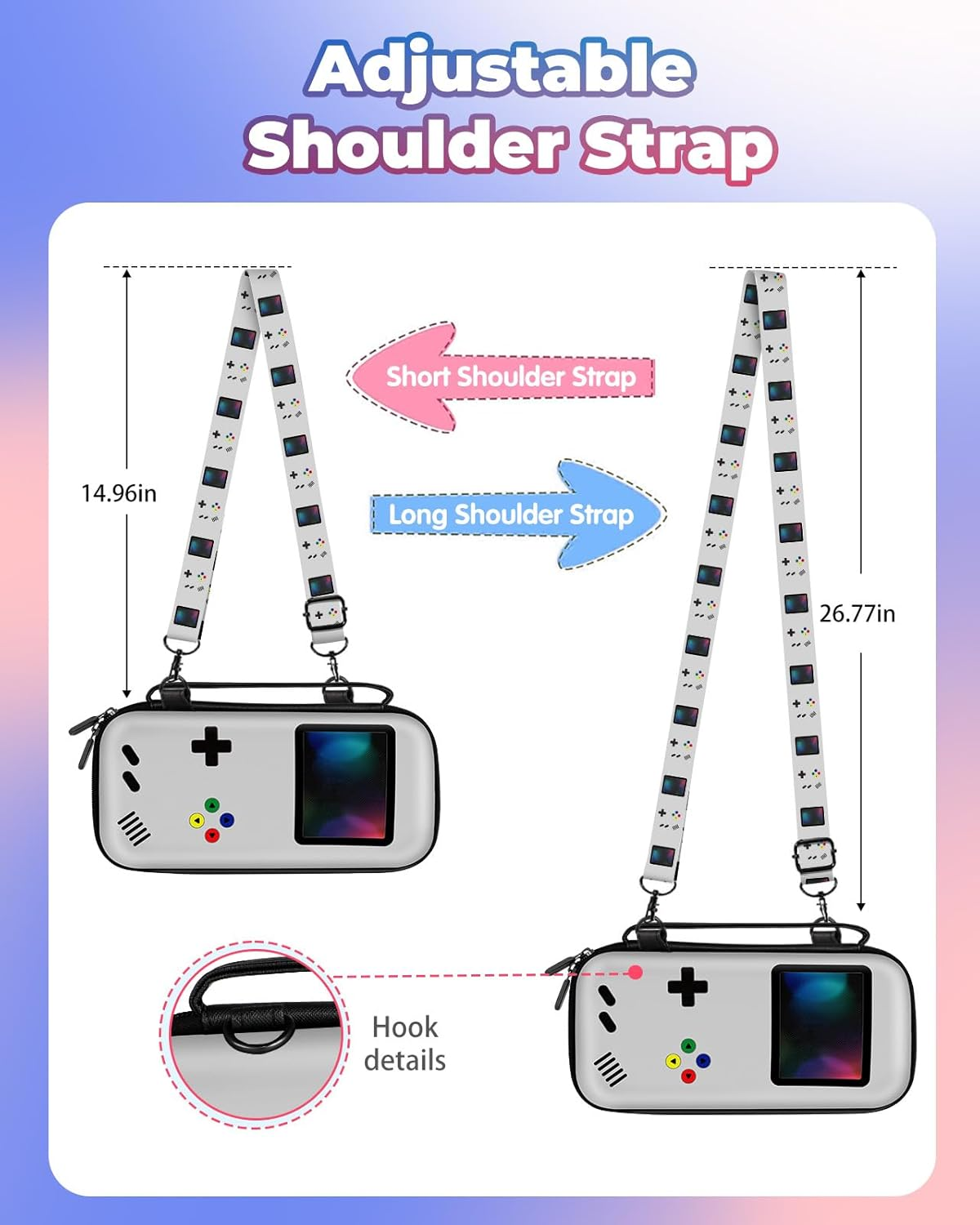 Carry Case for Nintendo Switch/Switch OLED Travel Carrying Cases Hard Shell Protective Cover Strap Retro Game Cute Boys Girls Accessories Storage Bag for Nintendo Switch 2017/Oled 2021 image number 2