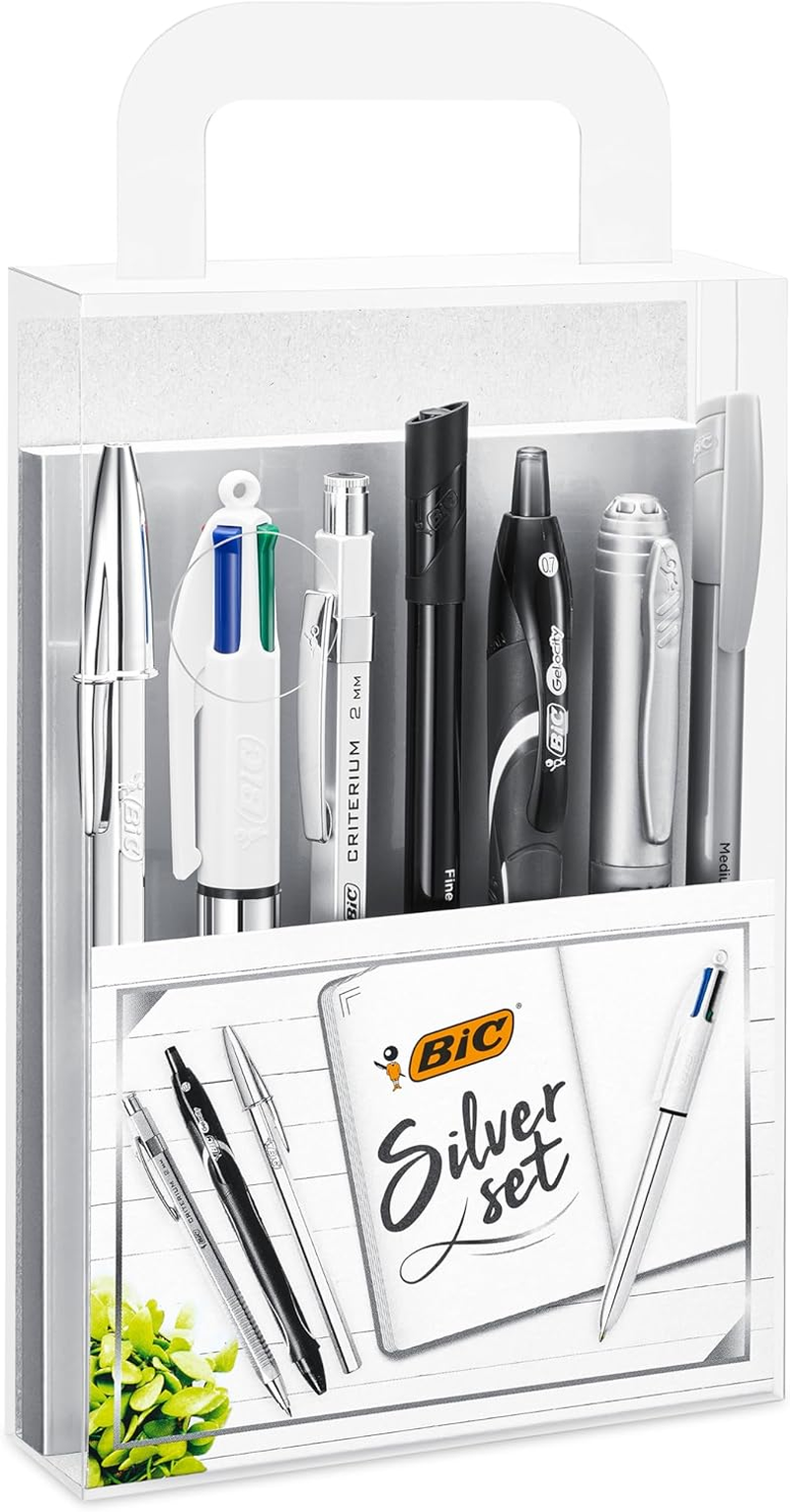BIC Silver Writing Office School University Set- 1 Notebook/3 Ball Pens/1 Gel Pen/1 HB Graphite Pencil/1 Felt Pen/1 Mechanical Pencil image number 3