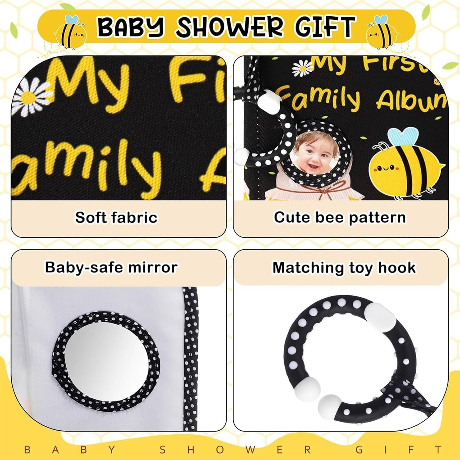 Baby Photo Albums,First Baby Album Photo Book - Hold 4X6 Pictures Soft Cloth Book with Safe Mirror, Mom Must Haves for Kids Toddler Family Memory Keepsake Wedding image number 1