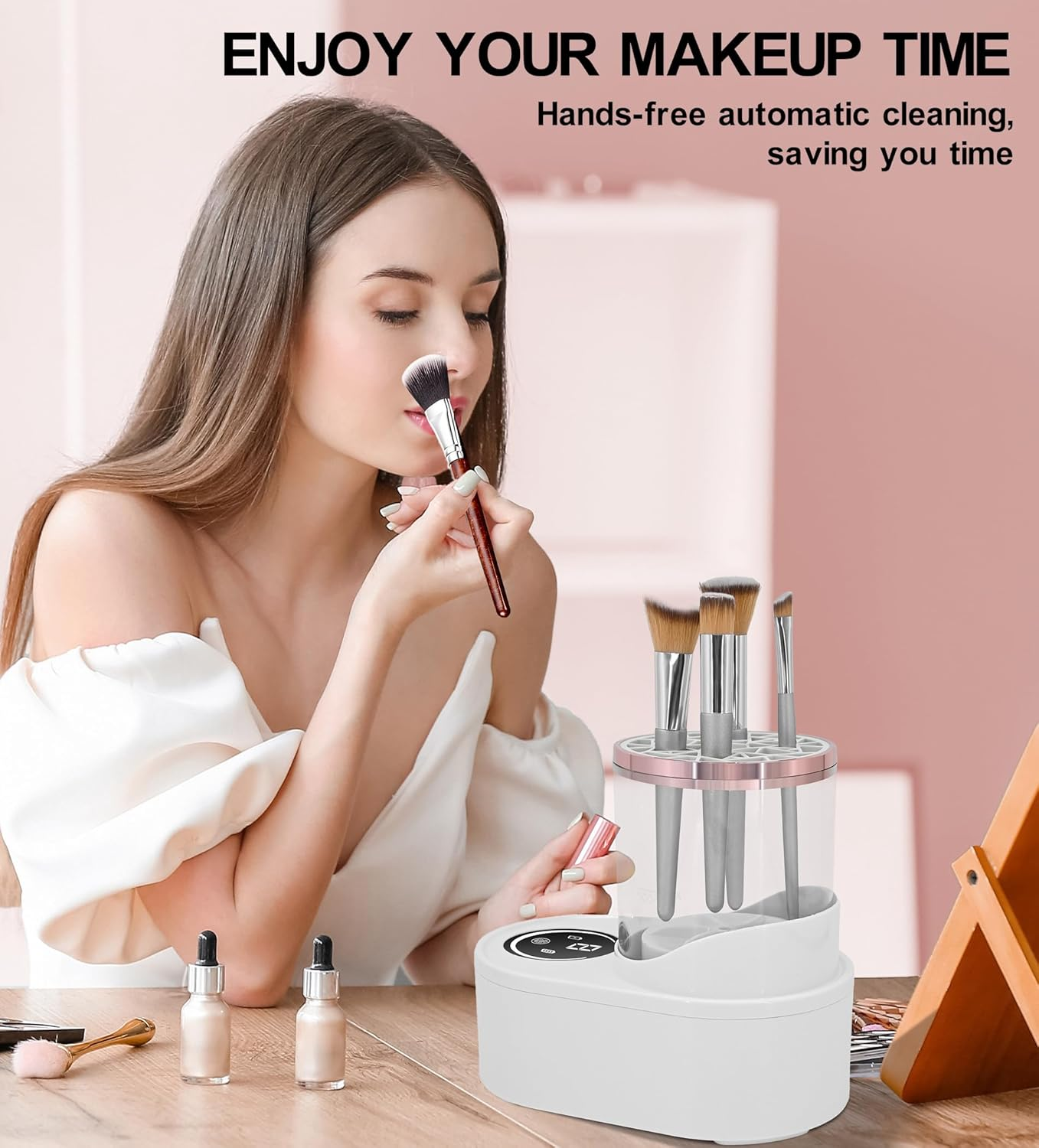 YBVABE Electric Makeup Brush Cleaner and Dryer, 2-In-1 USB Rechargeable Automatic Brush Spinner, Powerful 360&deg; Deep Cleaning for Foundation, Eyeshadow & Blush Brushes