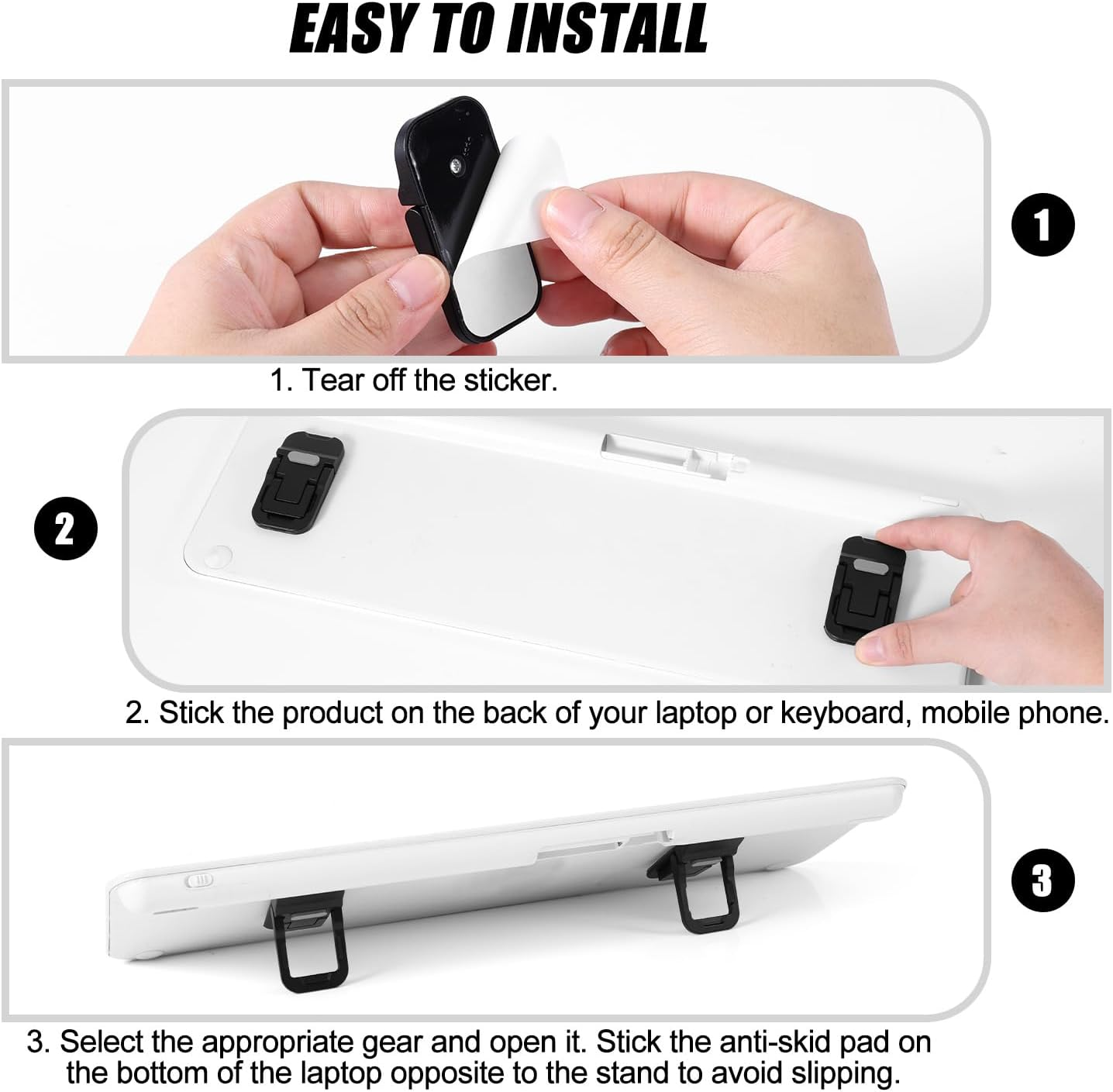 2Pcs Flip Computer Keyboard Stand for Desktop, Mini Computer Cooling Stand Invisible Heightened Dual Tilted Adjustable Keyboard Riser Ergonomic Office Desk Accessories for Notebook (Black) image number 3