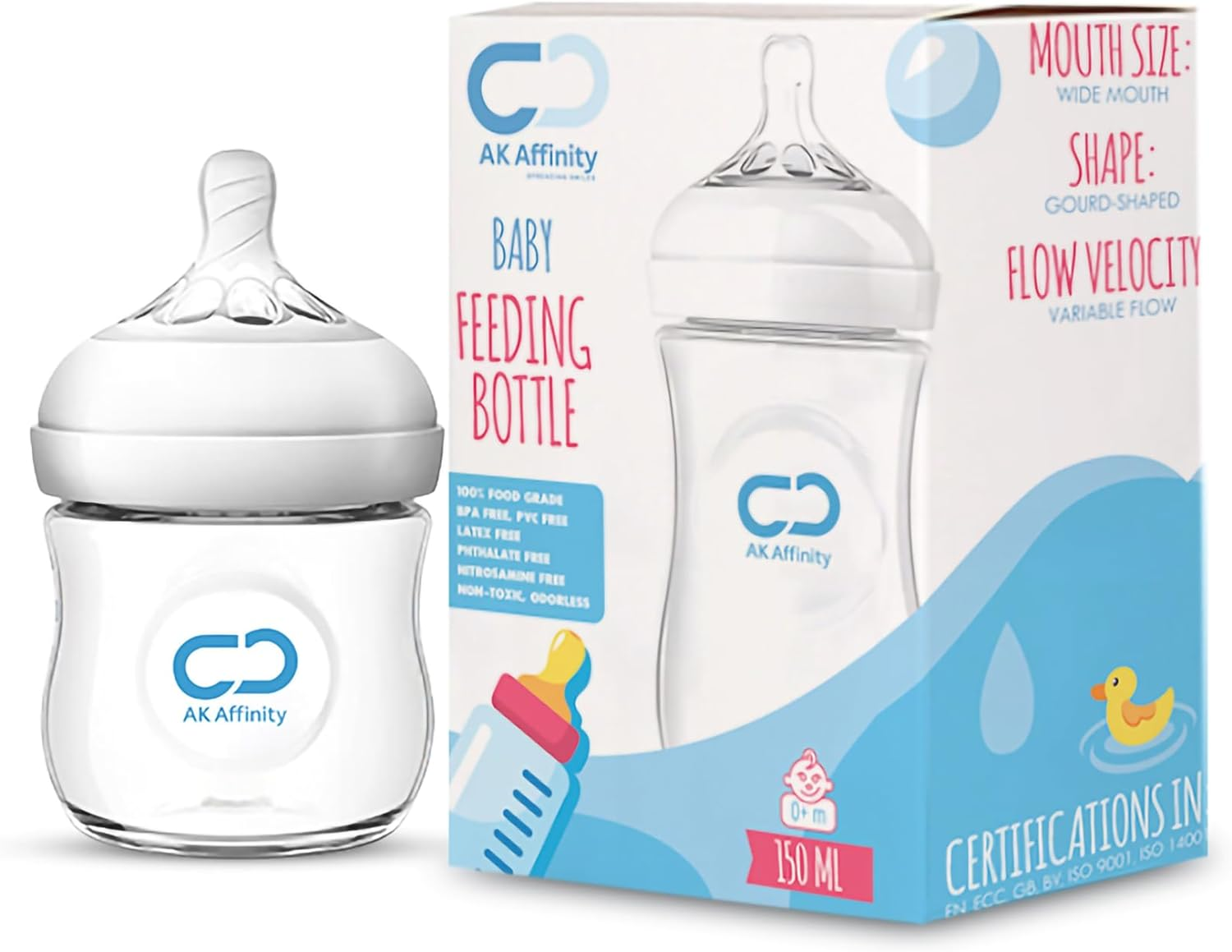 Affinity Advanced Anti-Colic Baby Bottle, Silicone-Soft Baby Bottles with Natural Nipple, 0+ Month Infants, BPA, PVC, Latex and Phthalate Free, Variable Flow-150 ML image number 2