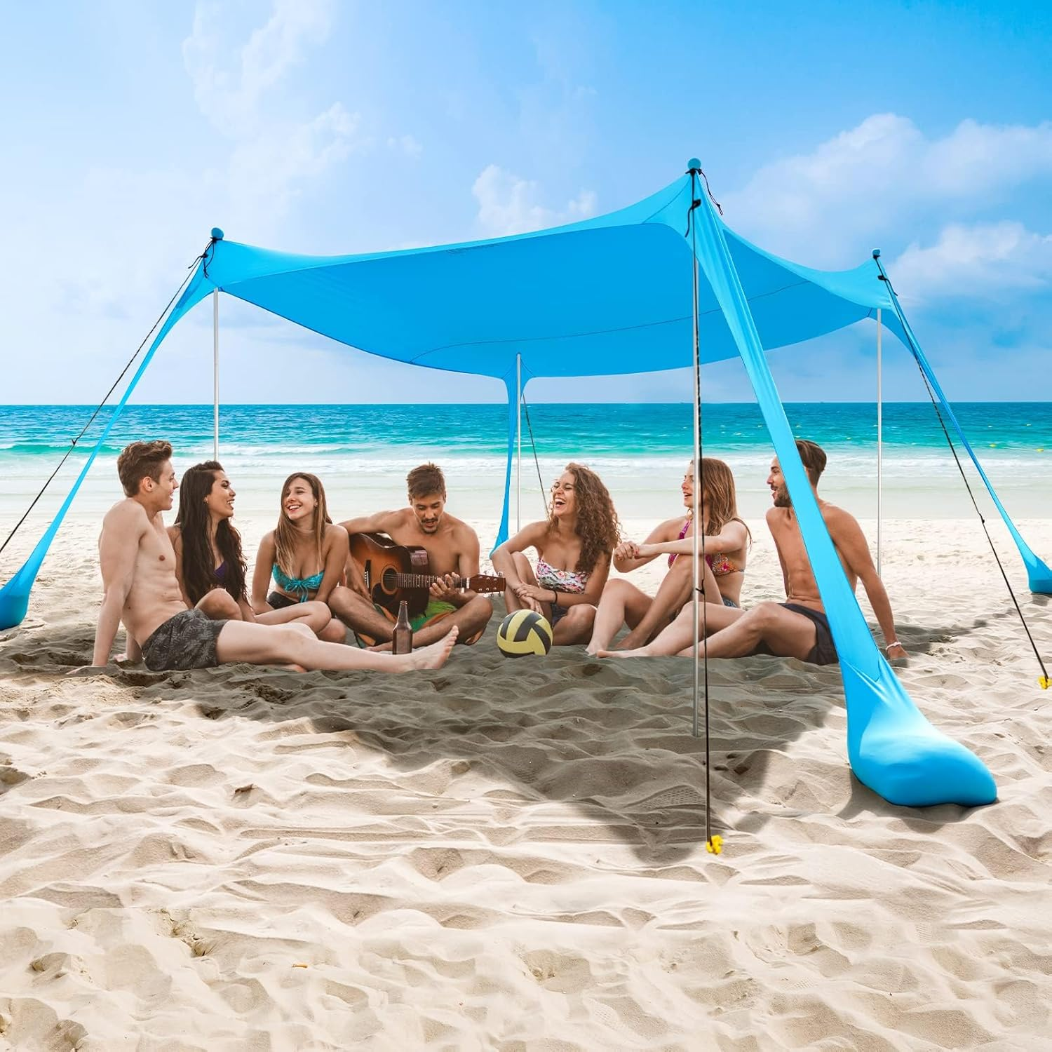 Beach Tent, Camping Sun Shelter with UPF50+ Protection, Sand Shovels, Ground Pegs and 4 Stability Poles, Outdoor Pop up Beach Shade Canopy, Backyard or Picnics (300 * 300 * 200Cm) image number 3