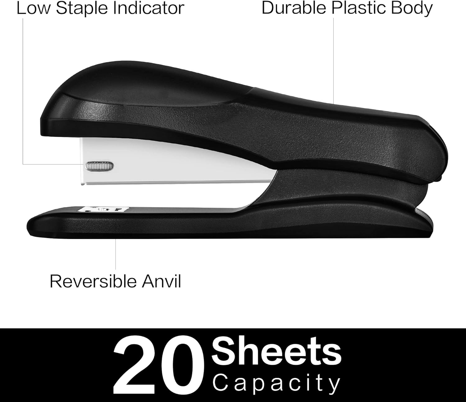 Deli Stapler Value Pack, Desktop Standard Staplers, 20 Sheet Capacity, Includes Staples & Staple Remover, Black image number 4