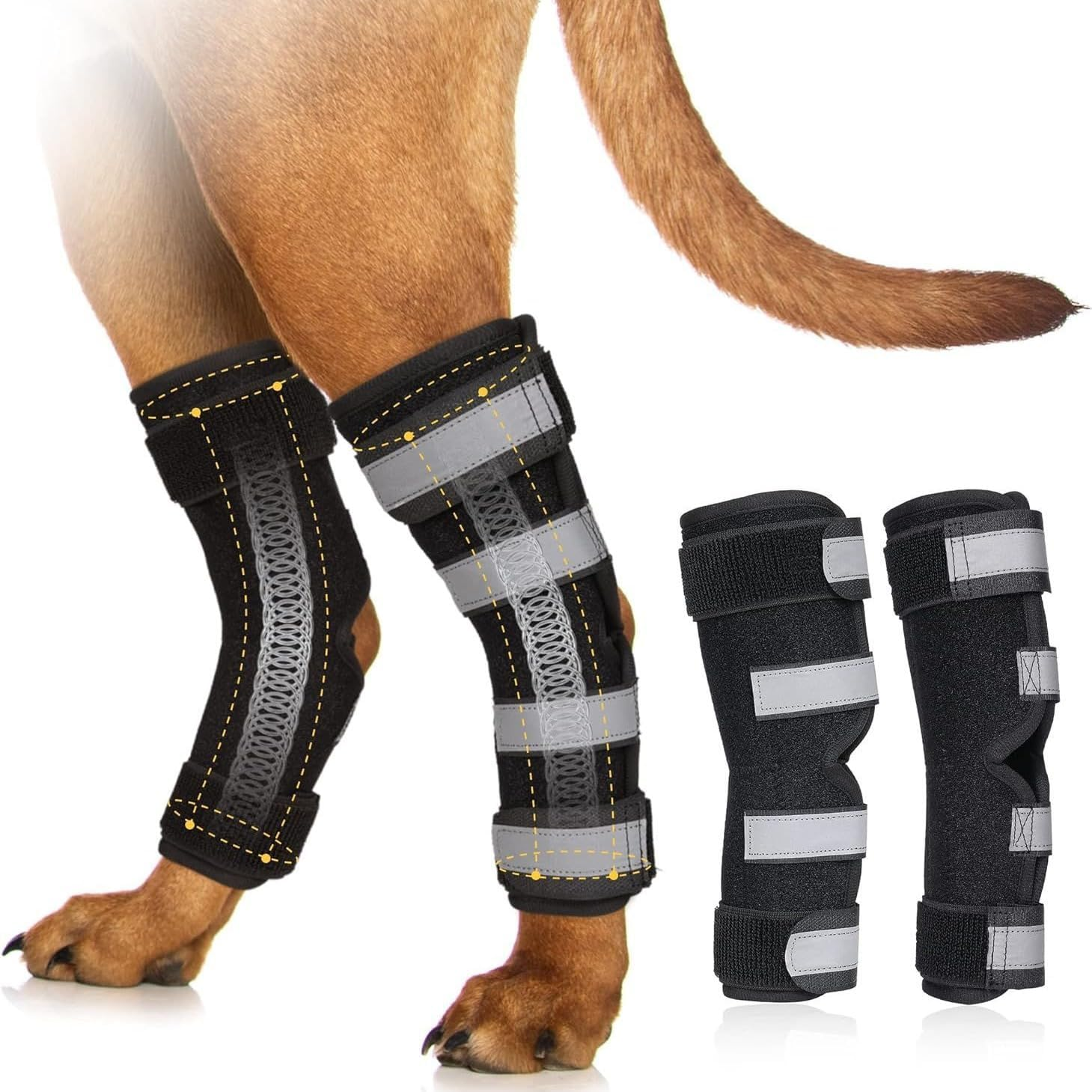 Dog Leg Braces for Back Leg,Dog Back Leg Support Brace with Dual Metal Strips,Dog Leg Brace with Reflective Straps,Dog Knee Brace for Luxating Patella (XL, Black) image number 2