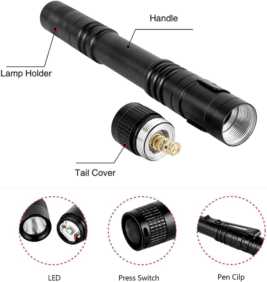 10 Pieces Mini Small LED Flashlight Handheld Pen Light Flashlights with Clip Led Pen Pocket Light Torch for Camping Outdoor Home image number 2