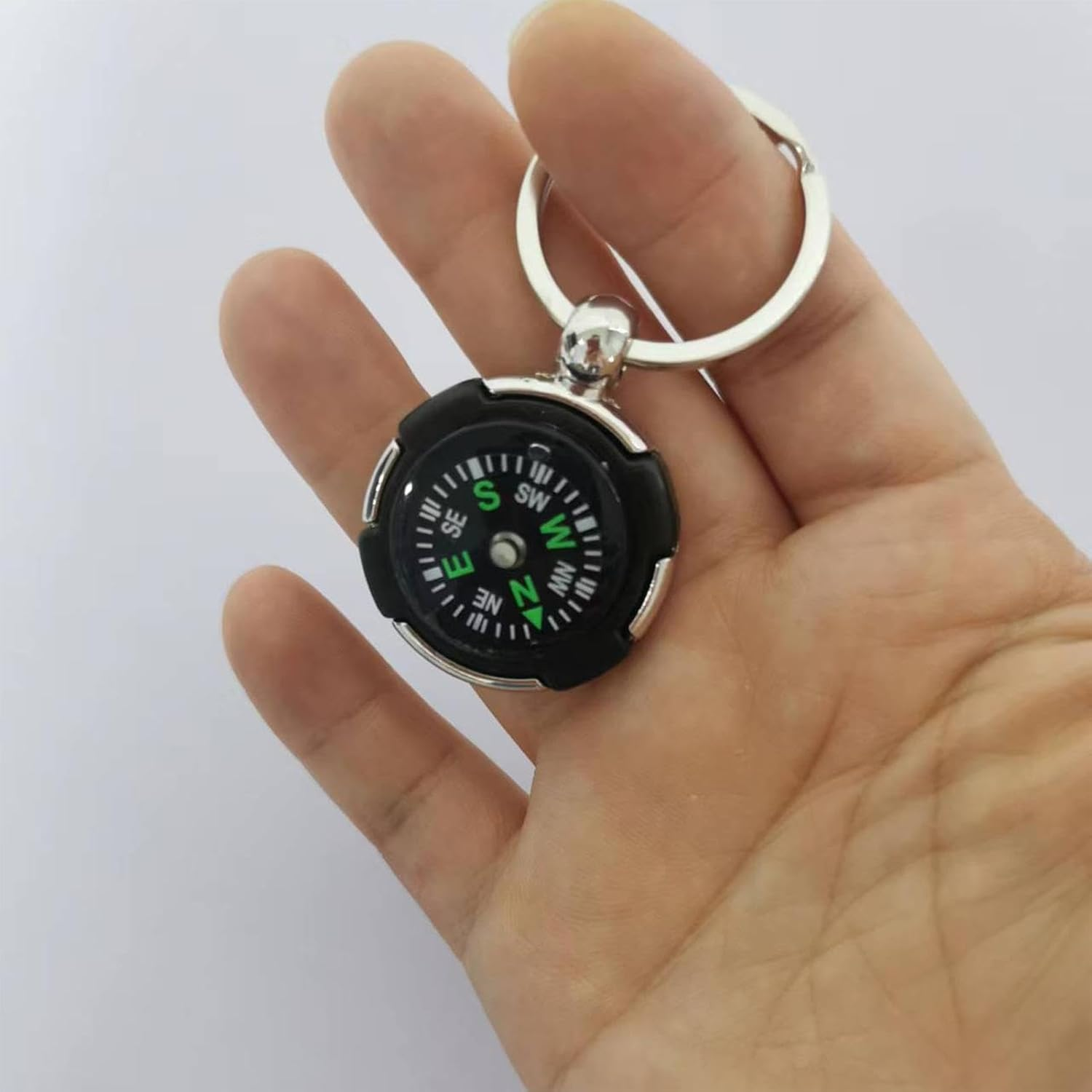 Compass Keychain - Camping Compass Keychain - Zinc Alloy Handheld Compass, Survival Gadget Navigation Equipment for Hiking Backpacking Fishing image number 2