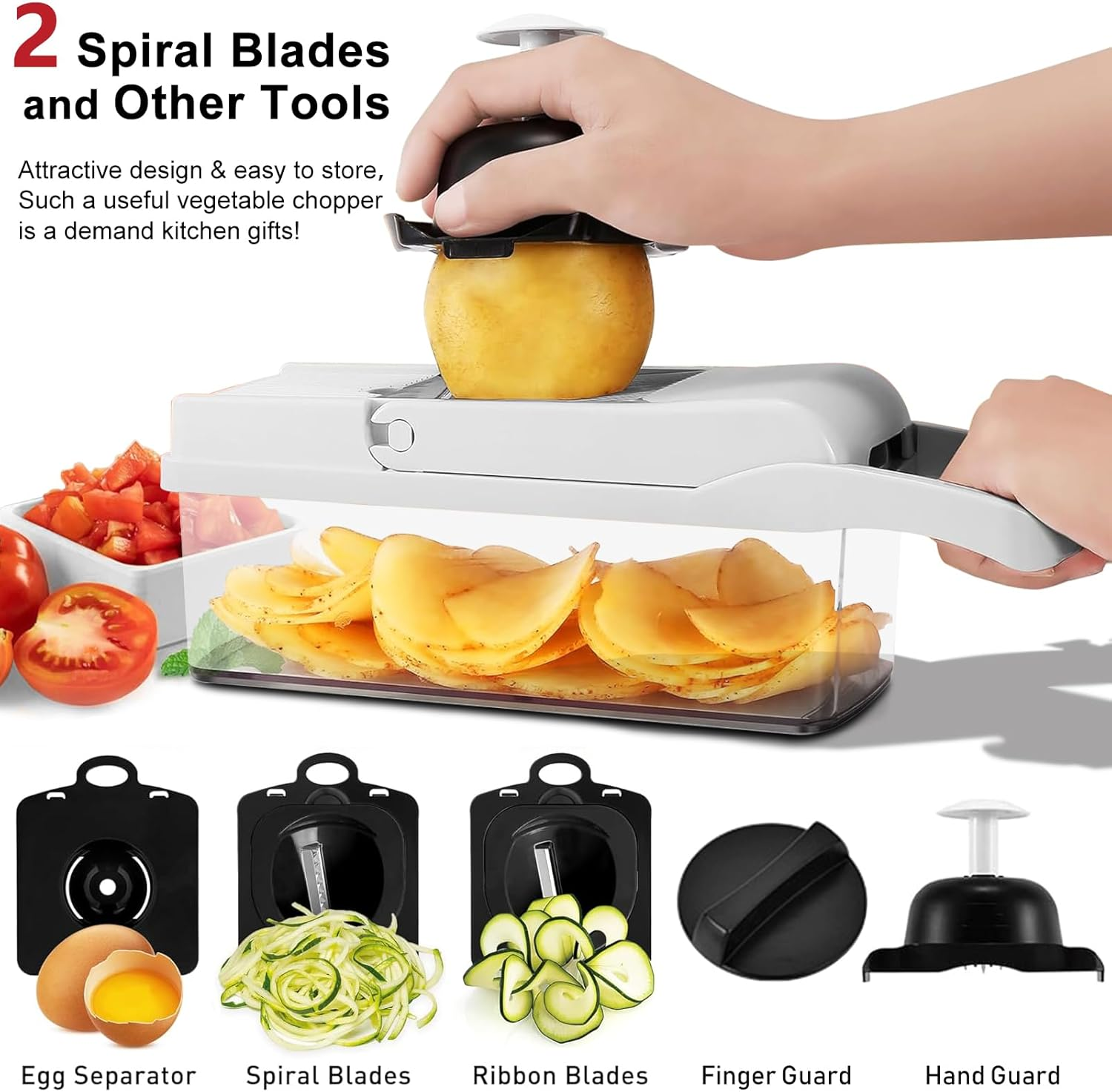 Vegetable Chopper 22 in 1 Multifunction Onion Chopper Dicer, Spiralizer for Veggie Cutter, Mandoline Slicer, Food Chopper with Container, 9 Blades