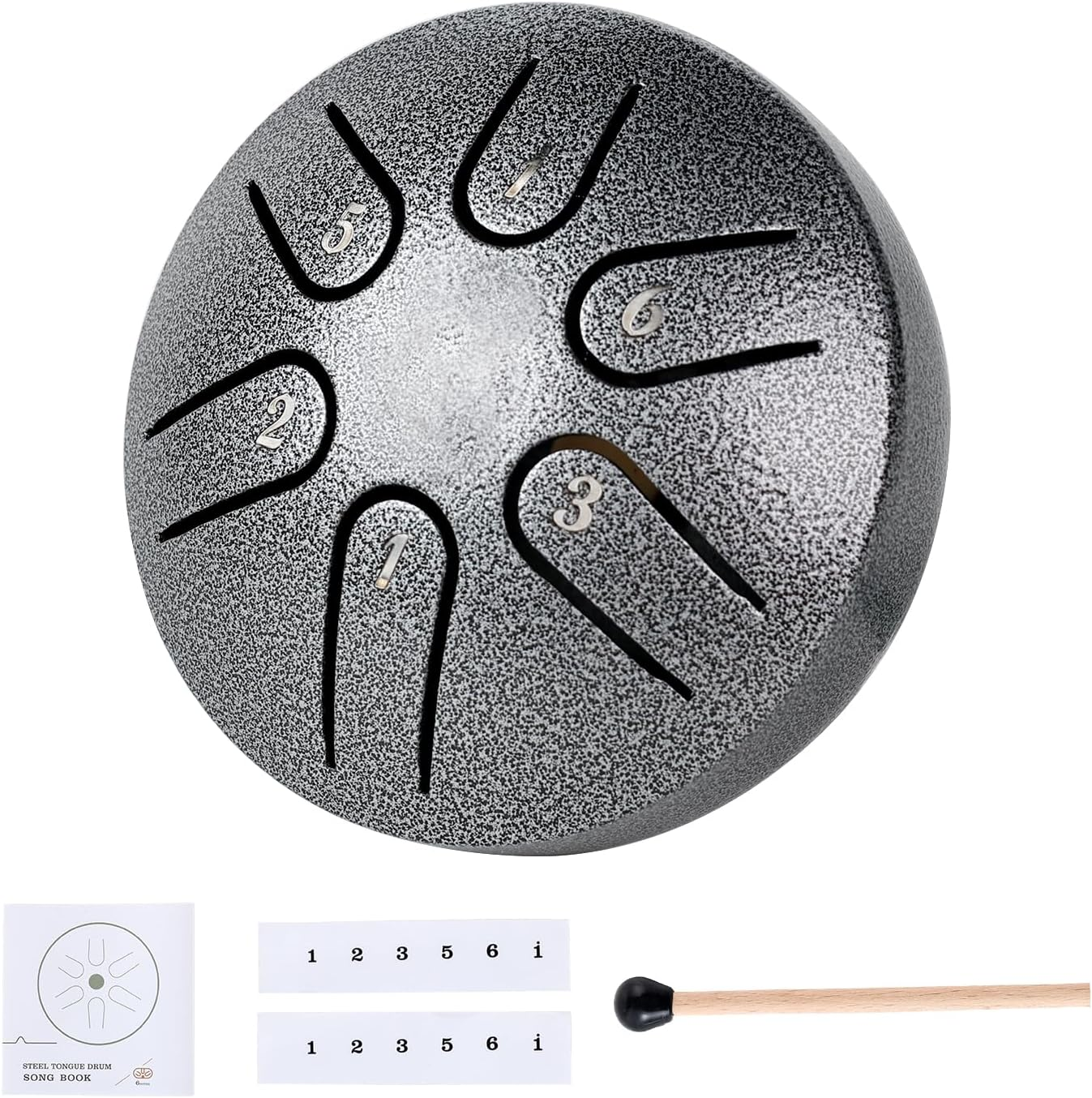 Yahpetes Steel Tongue Drum Musical Percussion Instrument Metal Rain Drum for outside 3 Inch 6 Notes C-Key for Meditation Yoga Education Percussion with Bag, Music Book, Mallets (3"6 Tone, Silver) image number 3