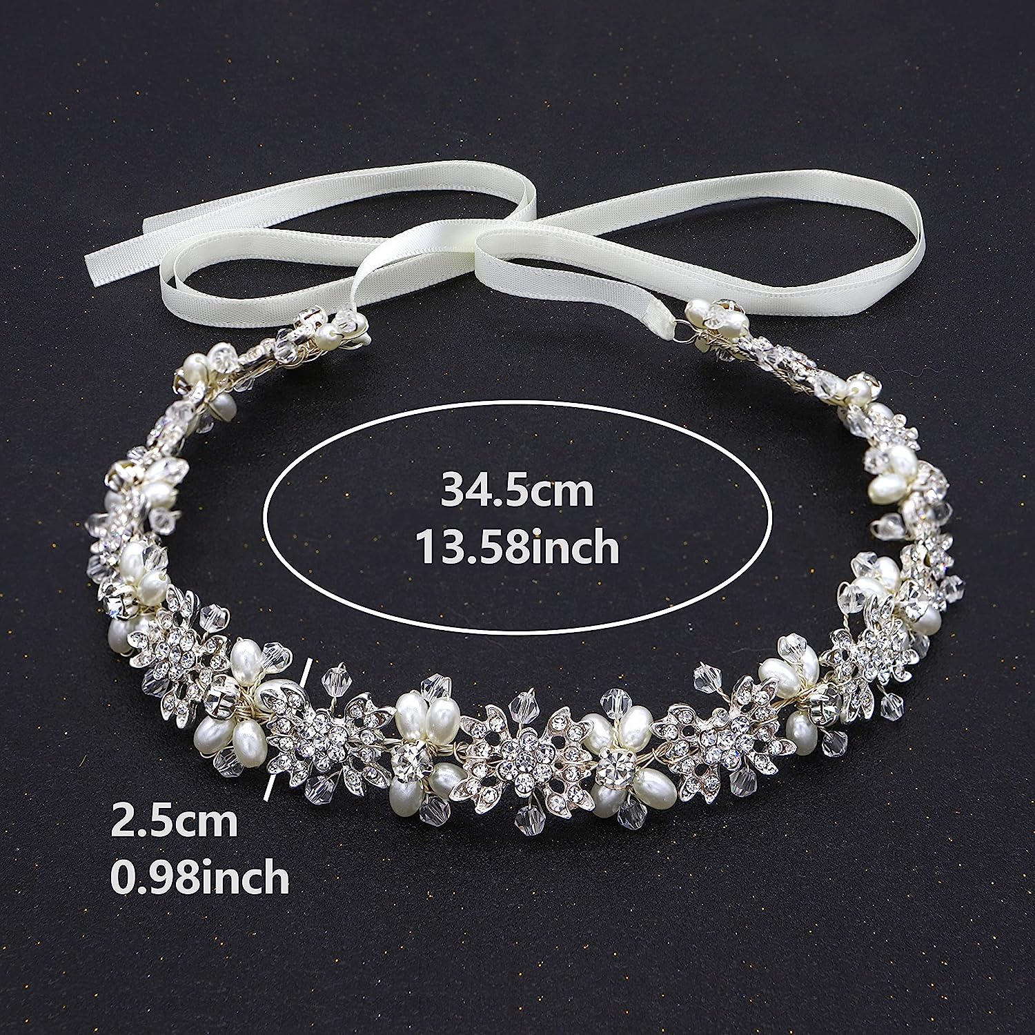 Ammei Silver Bridal Headpiece Flower Design Wedding Headband Bridal Hair Accessories (Silver) image number 3