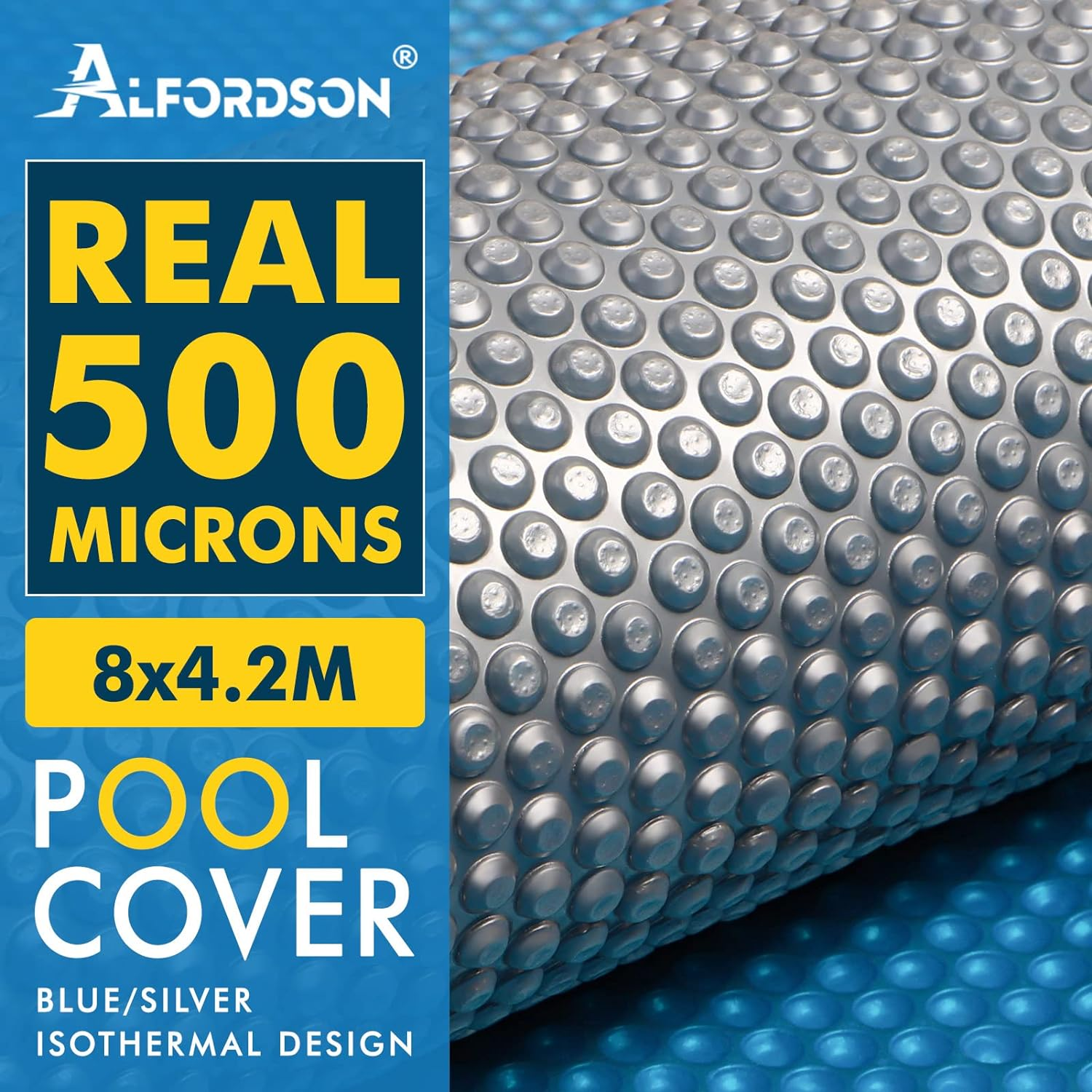 ALFORDSON Pool Cover 500 Microns Bubble 8M X 4.2M Solar Swimming Blanket with Isothermal Design, Keep Pool Clean and Easy to Cut - Blue and Silver image number 4