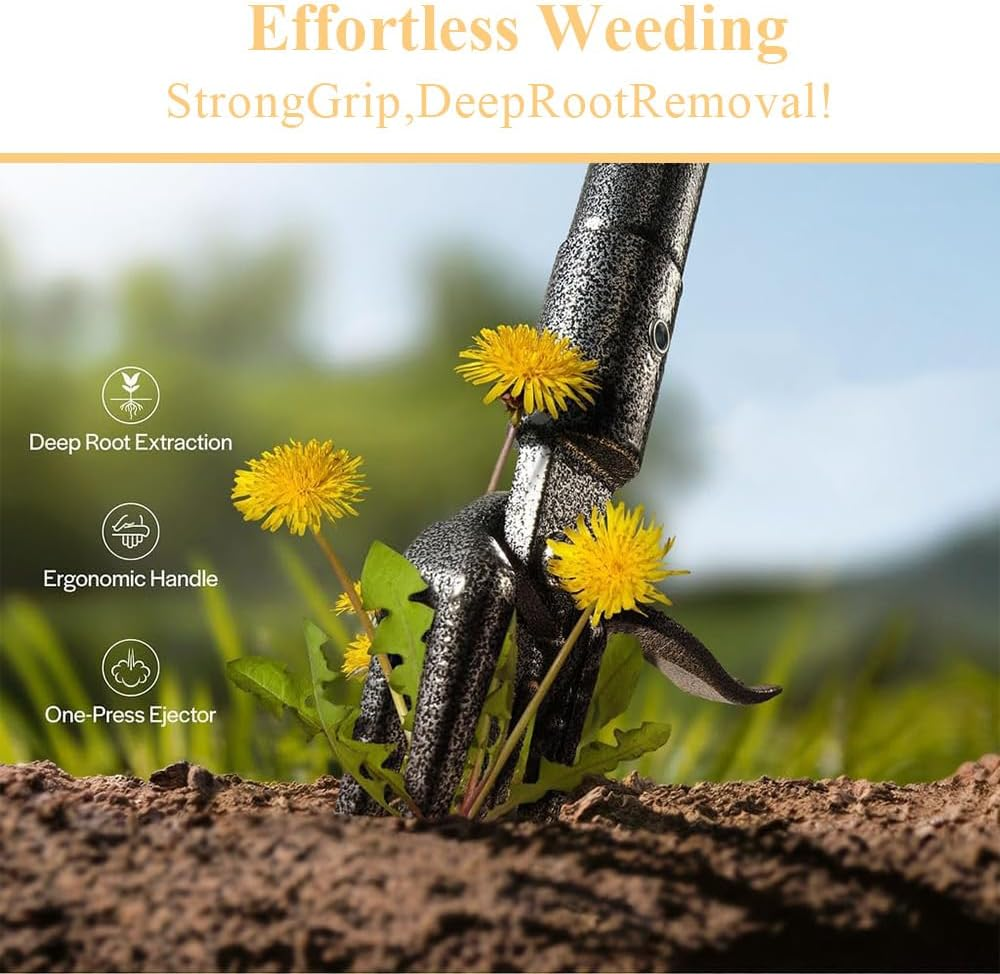 Weed Puller Tool,Stand up Weed Puller Tool,Weed Picker, Gardening Hand Weeding Tool,With Long Handle,For Garden Patio Backyard Lawn,Easy to Use,4 Claw Steel Head Weeder Tool image number 5
