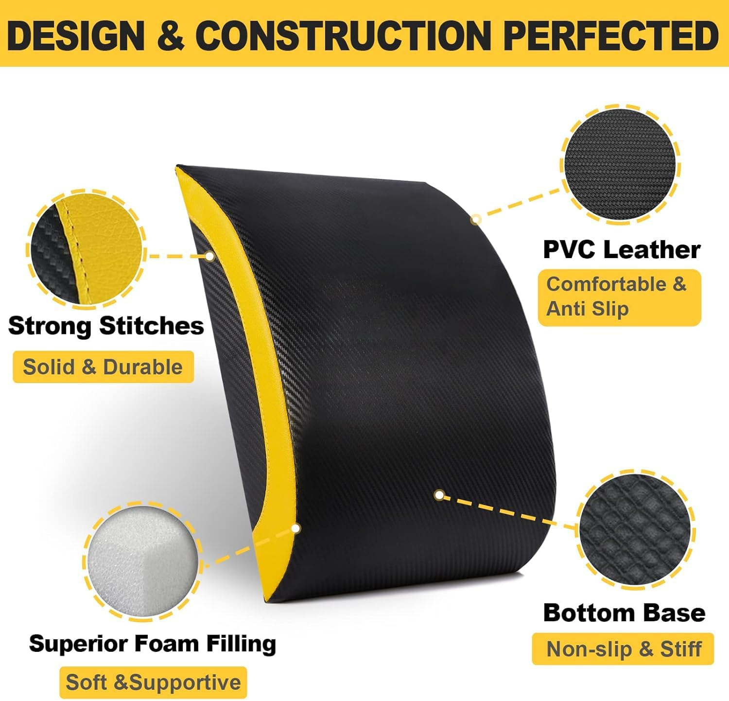 Ab Exercise Mat &ndash; Portable Padded Fitness Mat for Abdominal and Core Training, Sit-Ups, Push-Ups, Full Range of Motion with Curved Back Support, Black