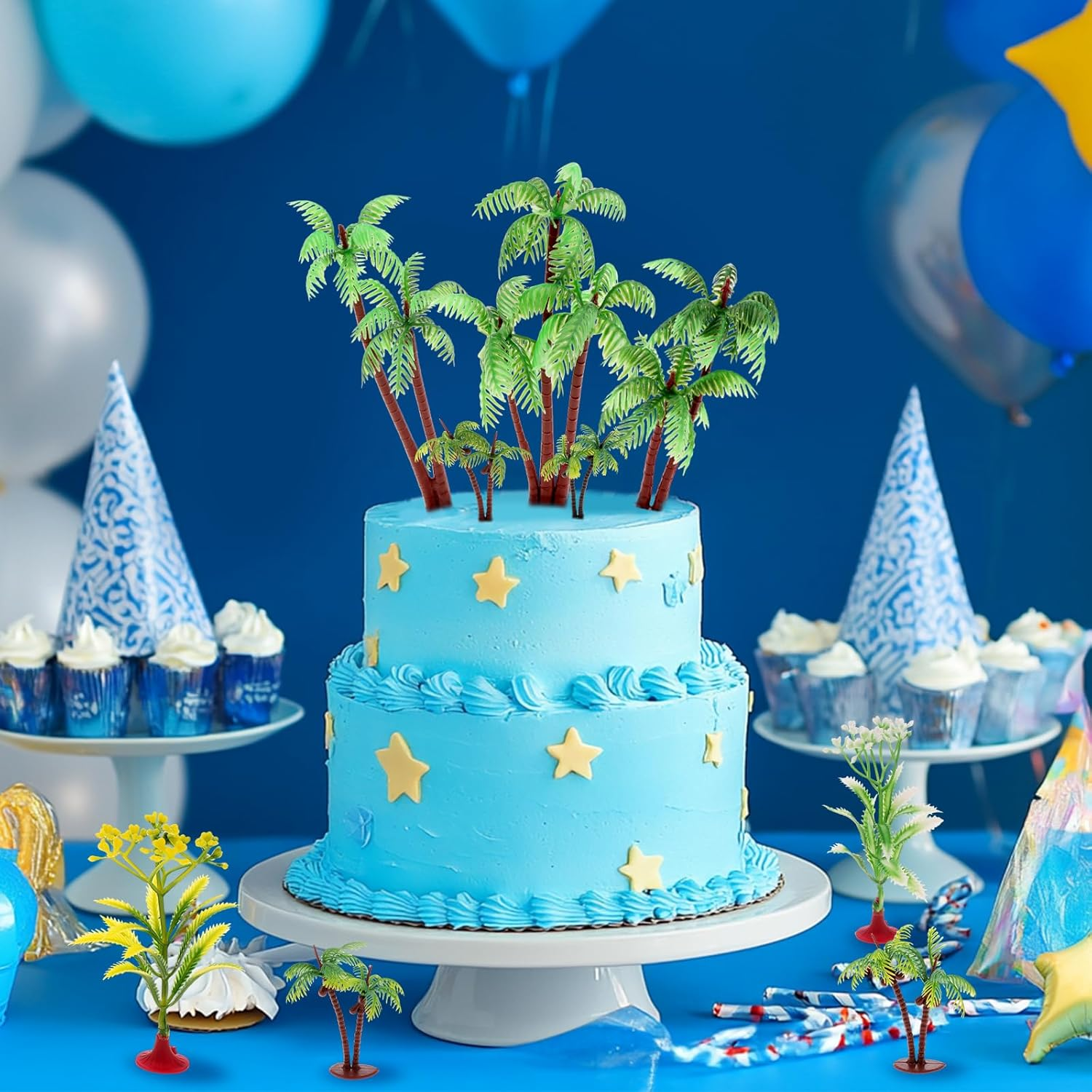 20 Pcs Model Palm Trees Miniature Coconut Plastic Scenery Tree Diorama Artificial Rainforest Landscape Mini Plant Train Railroad Building Decoration DIY Cake Topper