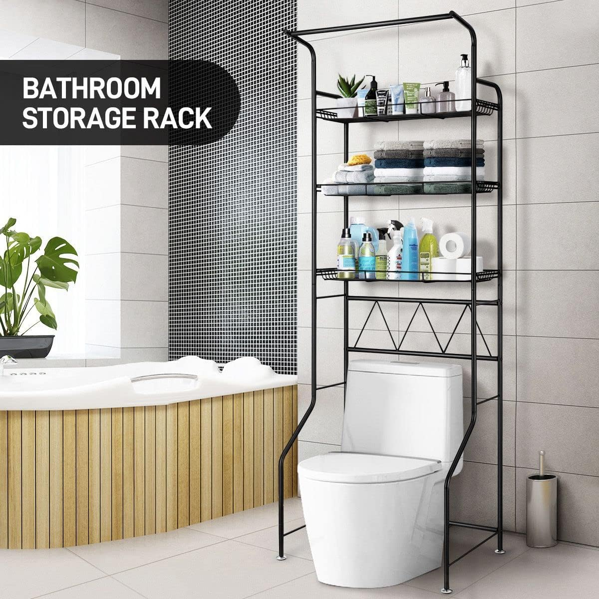 3-Tier over Toilet Washing Machine Shelf Steel Freestanding Bathroom Rack Laundry Shelf Storage Organizer image number 2