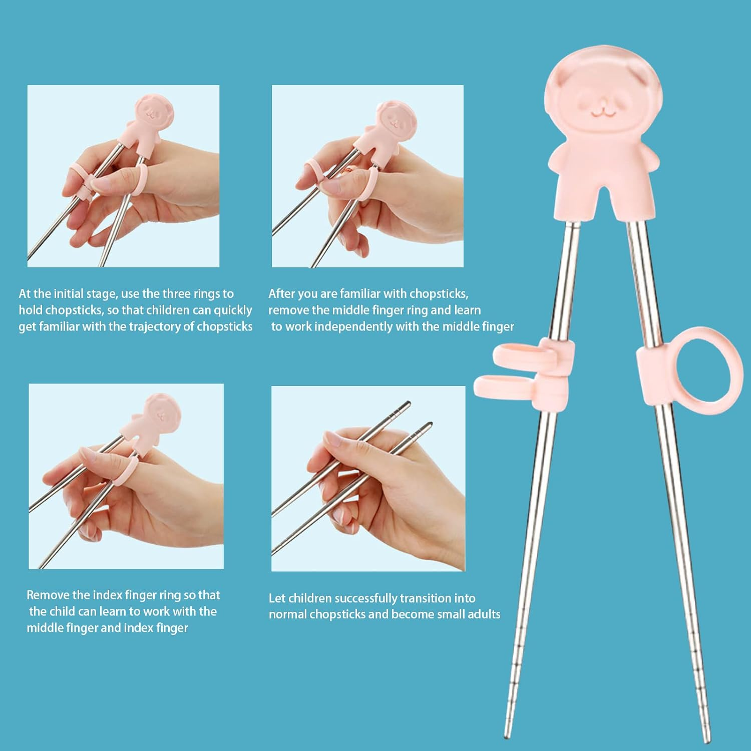 2 Pairs Training Chopsticks with Case Learning Chopstick Helper Stainless Steel Reusable Metal Beginner Chopsticks Pink and Blue image number 4