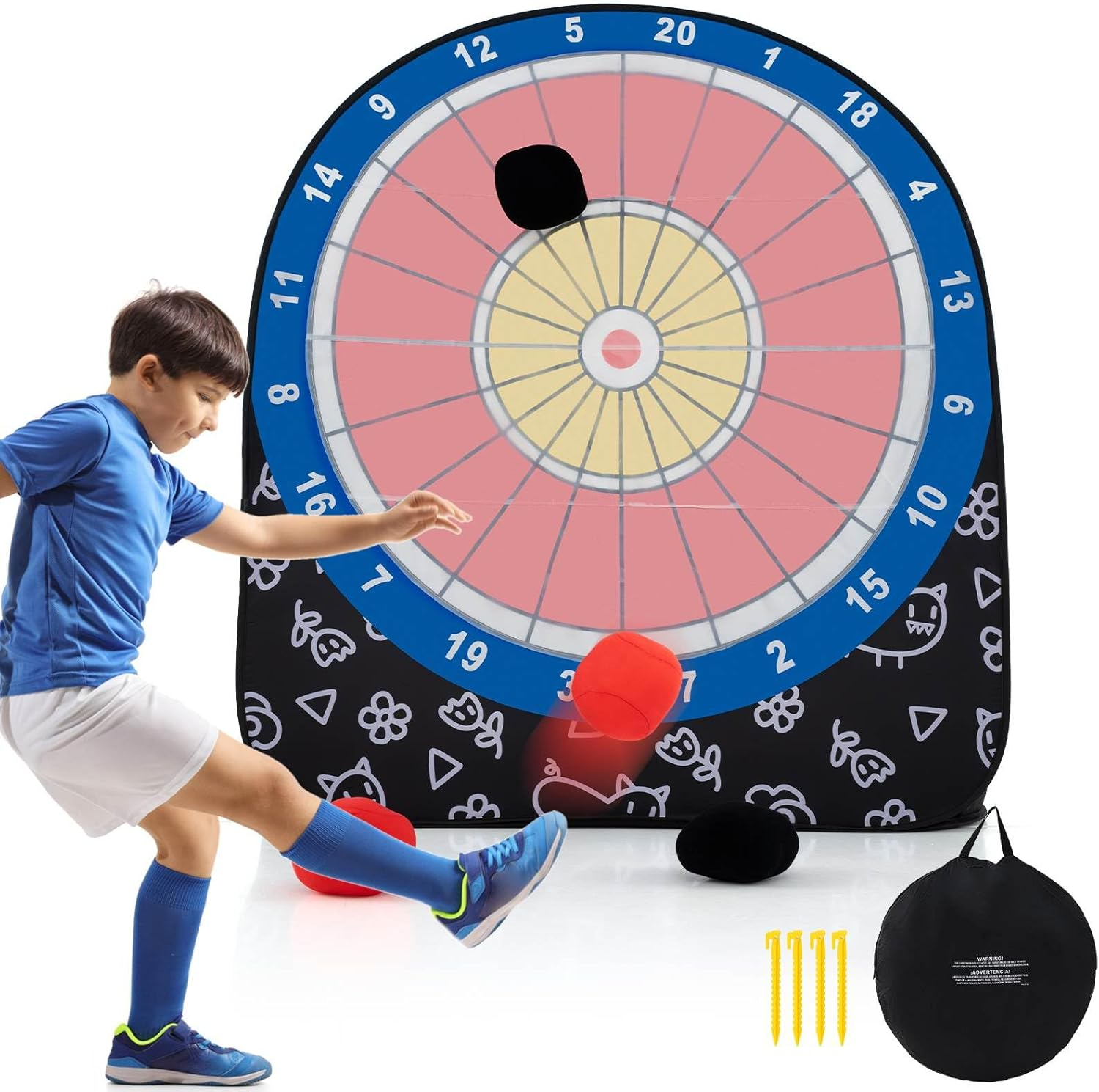 Costway Large Dart Board for Kids, Foldable & Portable Dartboard W/ 4 Kick Balls, Carrying Bag, Giant Outdoor Kick & Throw Dart Games, Soccer Target Dartboard for Family Yard Lawn image number 3