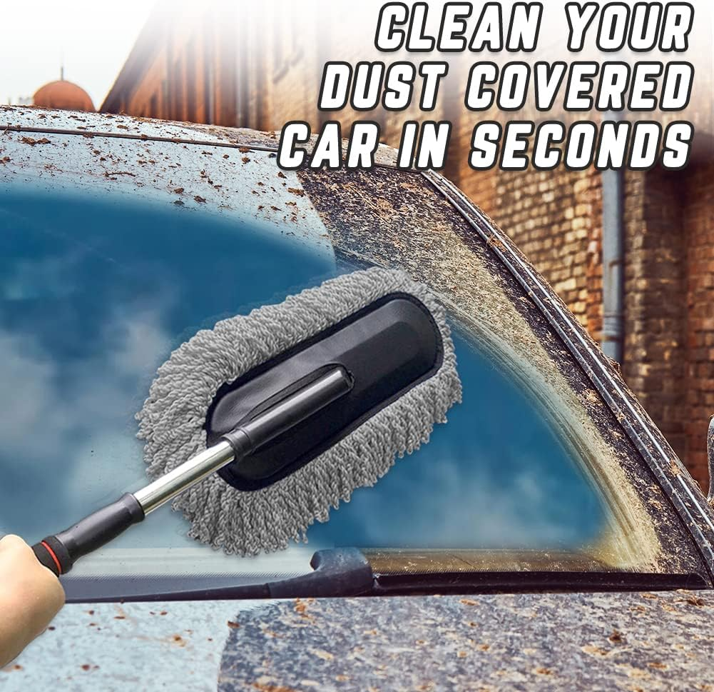 2 Pcs Microfiber Multipurpose 15.7 Inch Car Duster for Vehicle Interior Exterior with Stainless Steel Retractable Comfortable Handle to Trap Dust and Pollen for Car Bike RV Boats or Home Grey image number 1