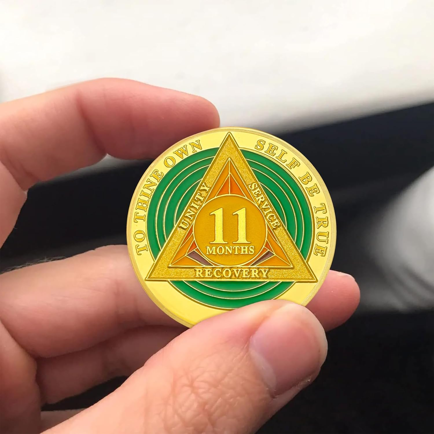 Green Triangle 11 Month Sobriety Coin Eleven Month Sober Gold Coin Rainbow Sobriety Chip AA Chips and Medallion AA Coin Recovery Chip Sobriety Token Sobriety Gifts for Women Men - 2 Month Sober image number 5