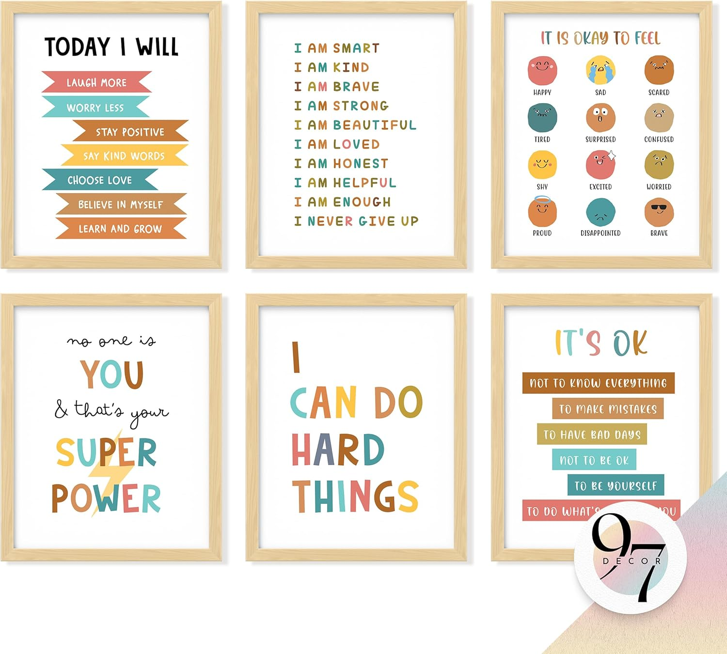 97 DECOR Kids Affirmation Wall Decor - Positive Affirmations for Kids Decor, Affirmation Art Prints Nursery Pictures, Colorful Inspirational Quotes Posters for Classroom Playroom Decor (8X10 UNFRAMED) image number 1