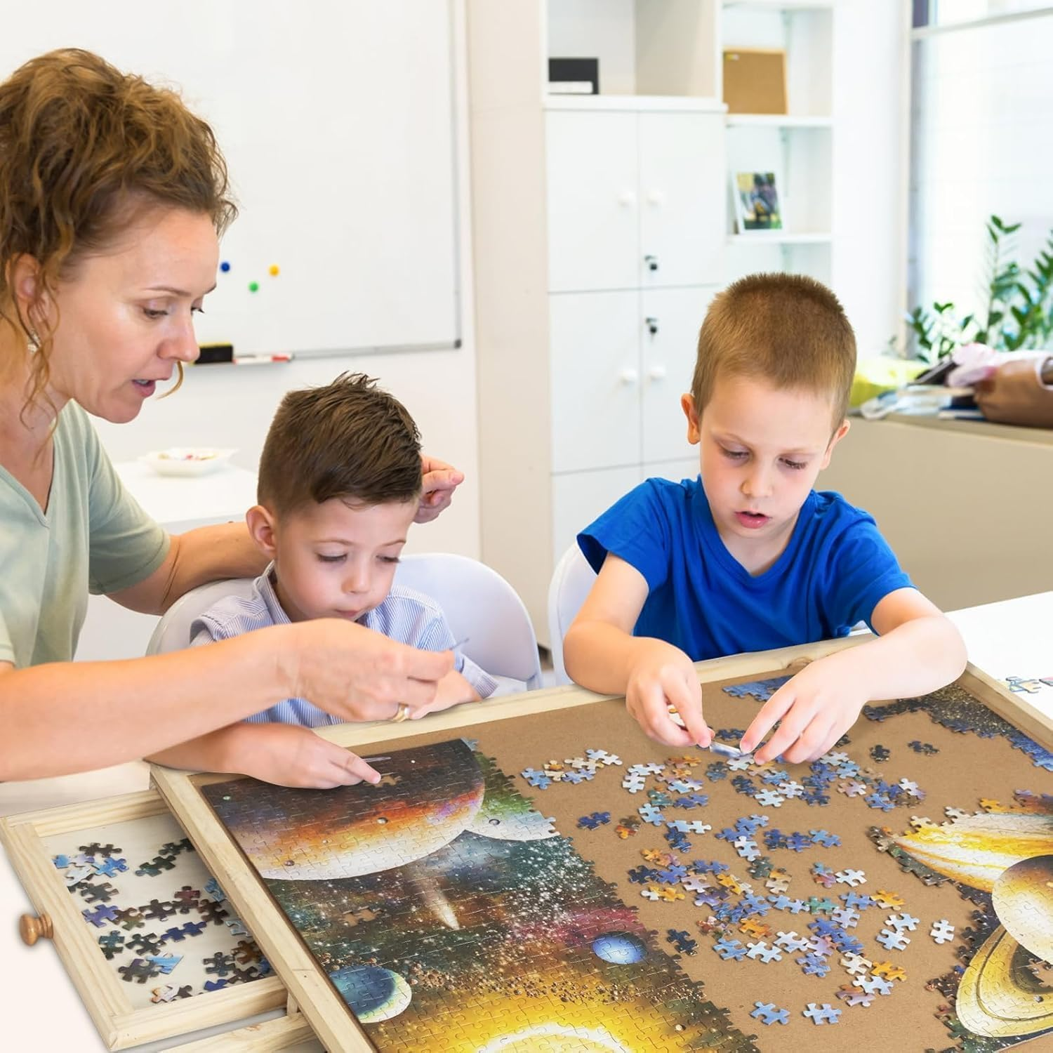 1500 Piece Rotating Puzzle Board with Drawers-Portable Wooden Jigsaw Table for Adults-Large Sorting and Storage Gifts (Natural Wooden) image number 5