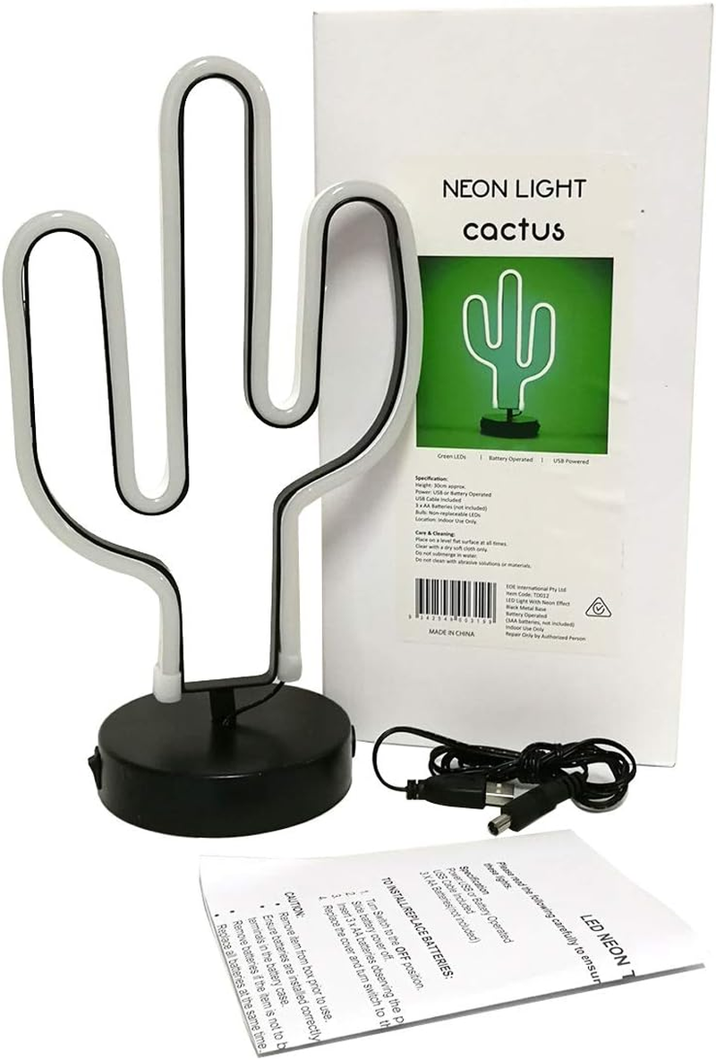 EOE Cactus Shape LED Neon Table Lamp with USB Cable image number 2