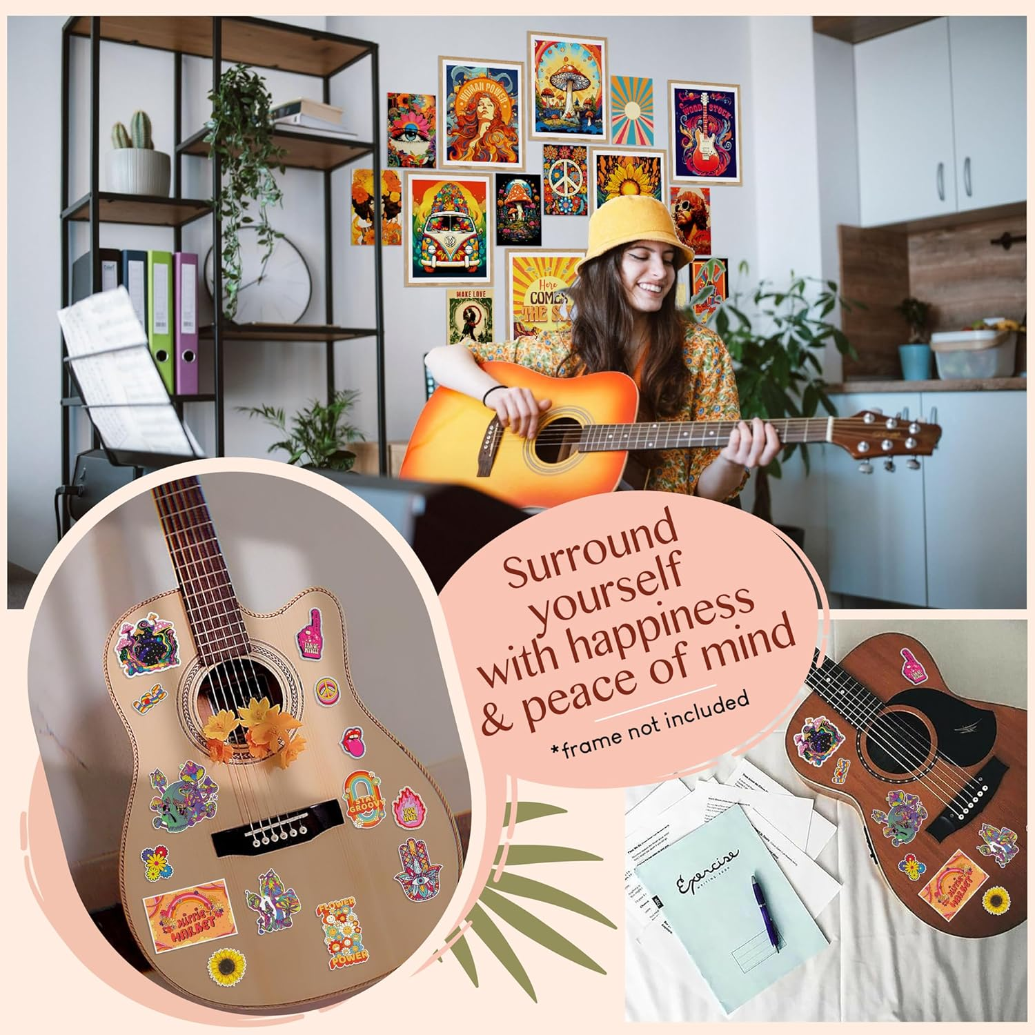 97 Decor Hippie Room Decor for Bedroom Aesthetic - Hippy Retro Room Decor, Hippie Wall Decor, Hippie Posters, Vintage 60S 70S Decor Poster, Groovy Decor Home, Boho Indie Trippy Dorm (8X10 | 20X25Cm Unframed)