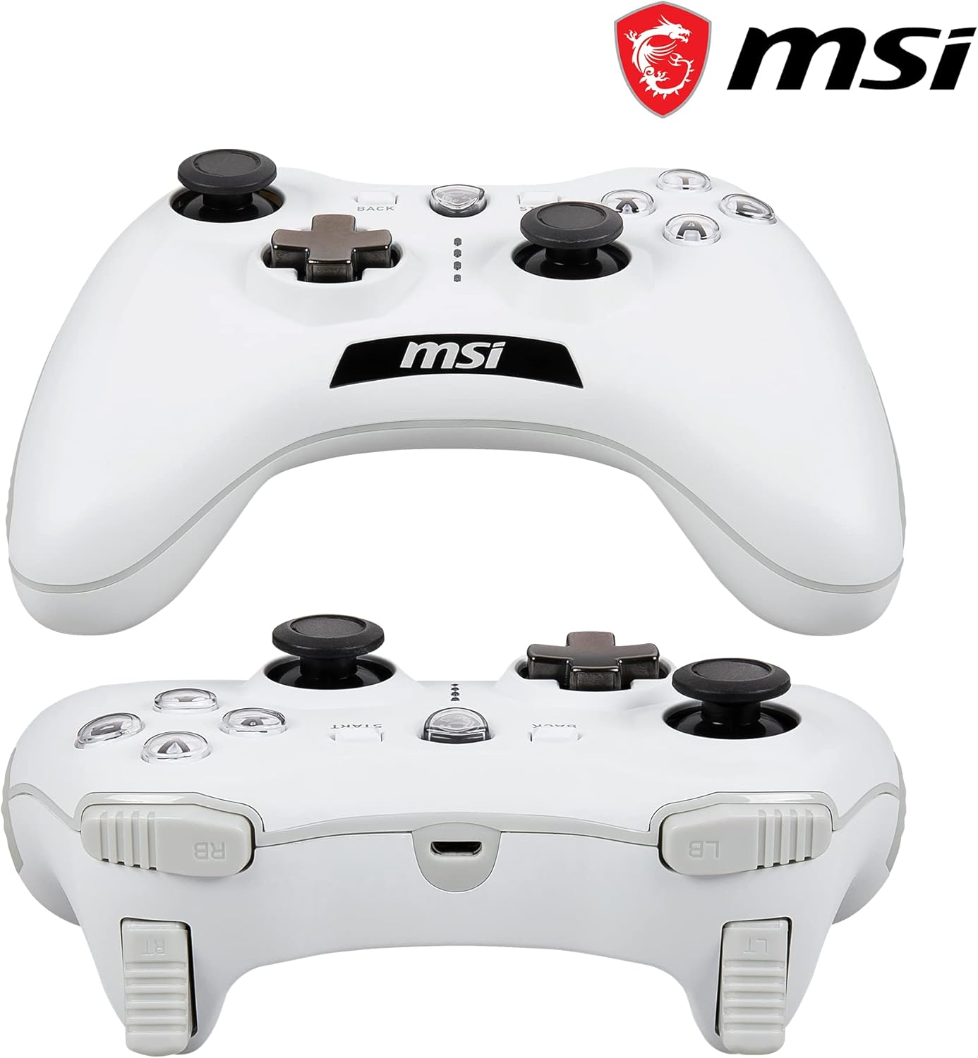 MSI FORCE GC20 V2 WHITE Wired PC Gamepad Controller - Interchangeable D-Pad Covers, Dual Vibration Motors, USB 2.0 - Wired image number 2