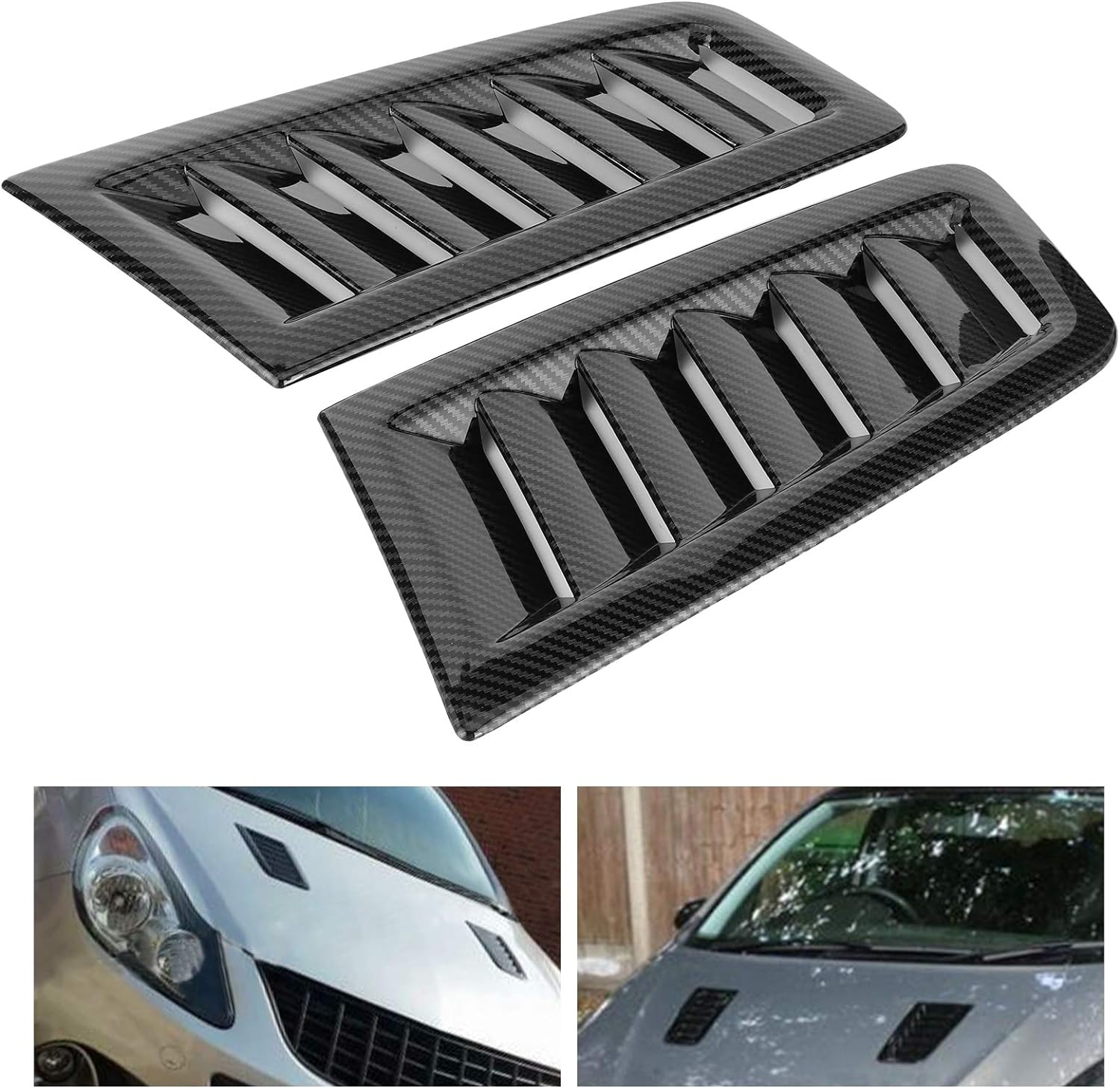 Car Bonnet Vents, Carbon Fiber Hood Universal Car Front Bonnet Engine Hood Vents Car Air Vent Cover for Rs Mk2 Style Bonnet Vent Rs Style Car Front Vent Exterior Car Part(Carbon Fiber) image number 2