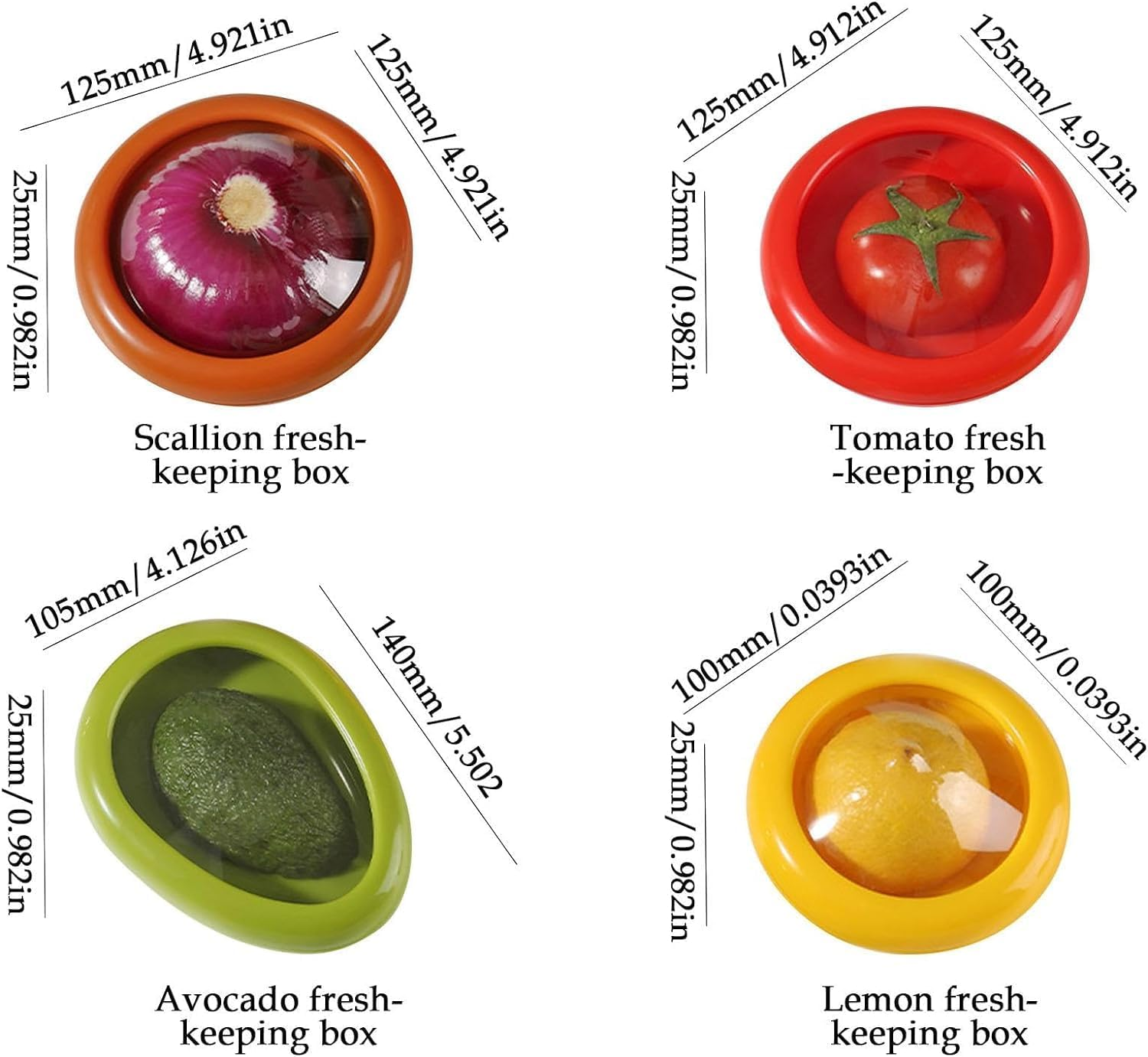 4PC Silicone Fruit and Vegetable Storage Containers Set for Fridge, Onion Storage Container, Avocado Keeper,Tomato Saver,And Lemon Holder image number 2