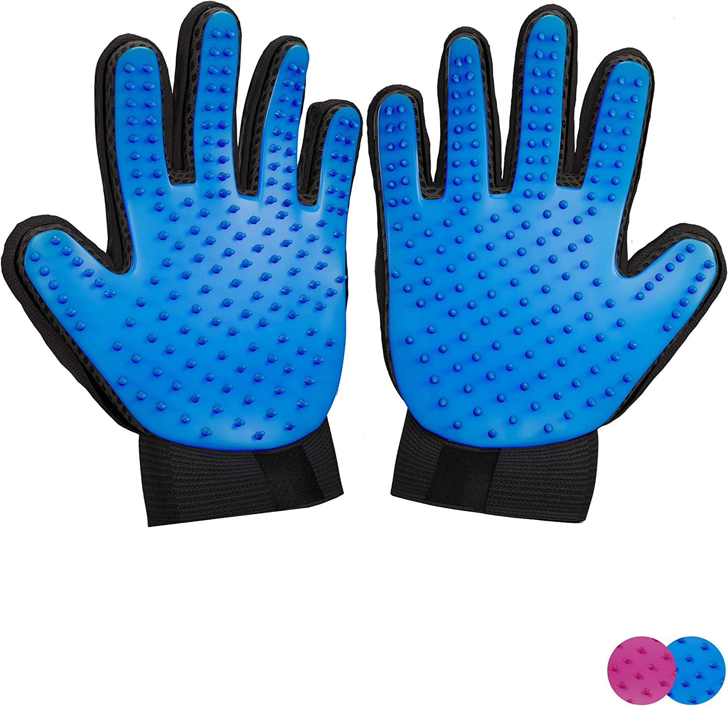 Zenify Pet Hair Remover Dog Grooming Glove Cat Brush Fur Removal Groomer Supplies for Short Haired Cats Puppy Dogs Horses Rabbits Massager Silicon Deshedding Mitt Efficient Gift (Blue 2 Pack)