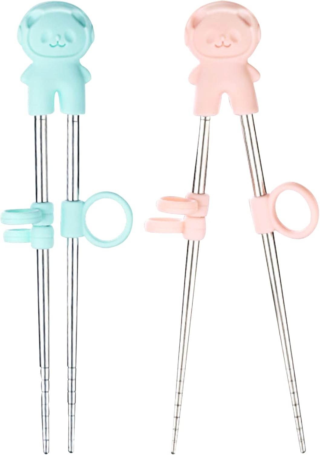2 Pairs Training Chopsticks with Case Learning Chopstick Helper Stainless Steel Reusable Metal Beginner Chopsticks Pink and Blue image number 3