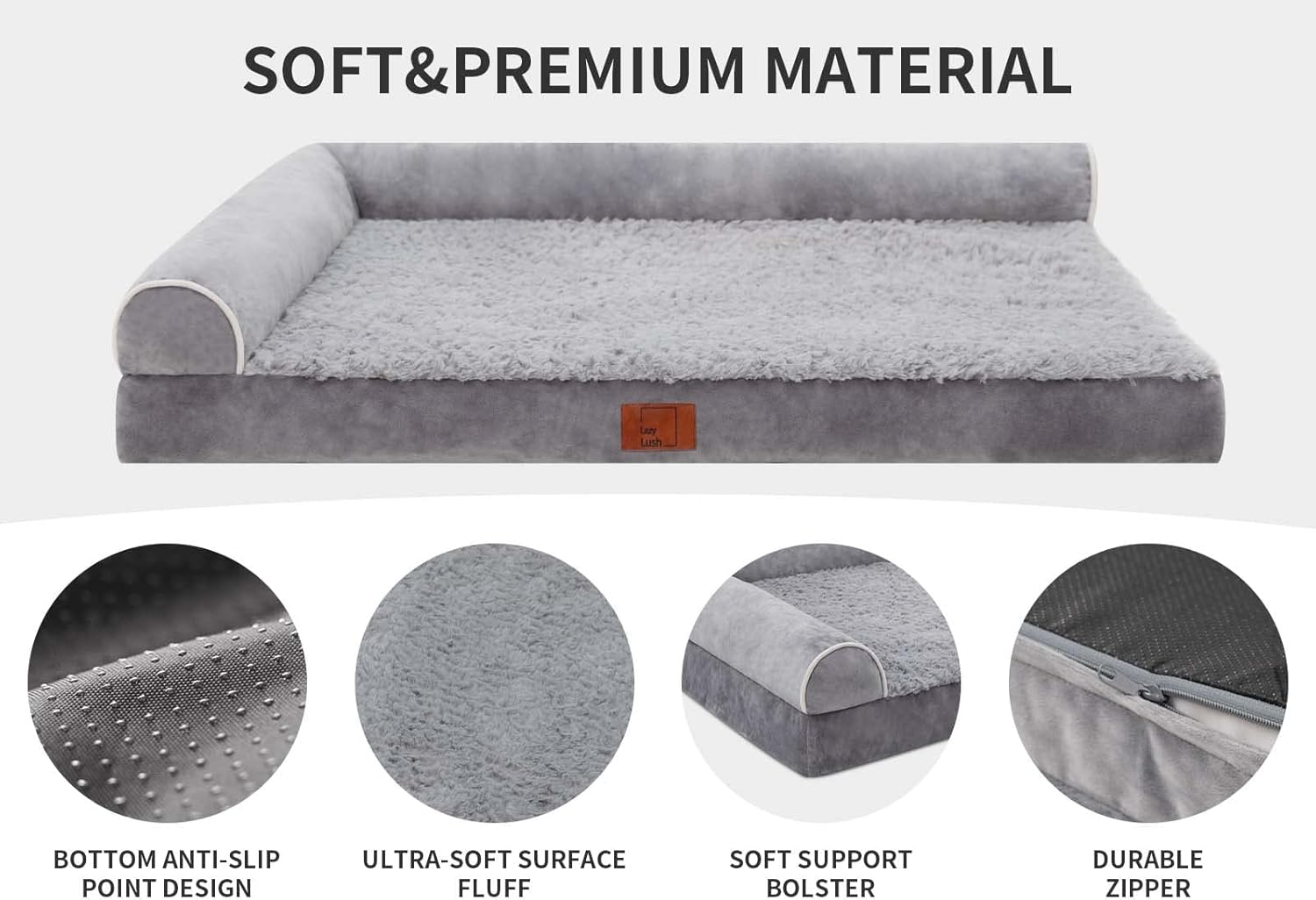 Bolster Dog Bed for Extra Large Dogs, Memory Foam Orthopedic L-Shape Dog Beds with Removable Washable Cover, Cozy Plush Dog Sofa, Pet Bed with Waterproof Lining and Nonskid Bottom