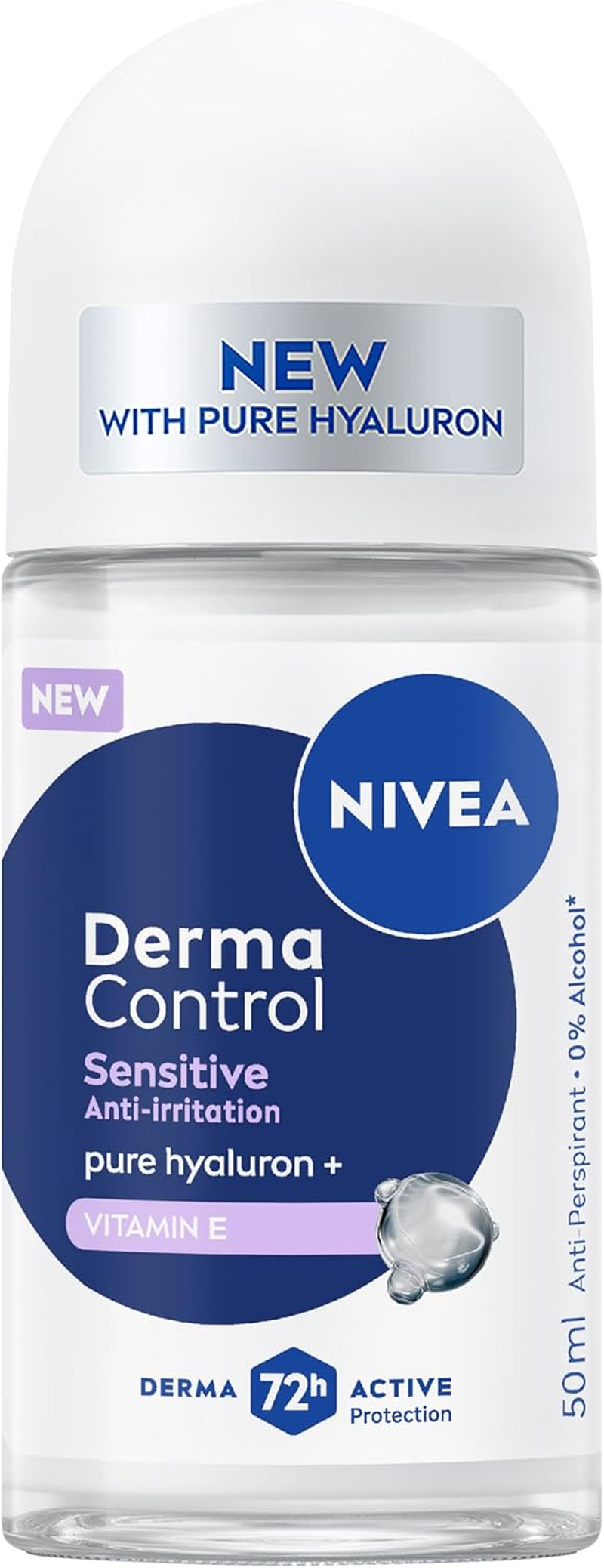 NIVEA Derma Control Sensitive Anti-Perspirant Roll-On Deodorant 50Ml | with Pure Hyaluron & Vitamin C | Deodorant for Sensitive Skin | 72-Hour Sweat Protection | Skin Calming Formula image number 6