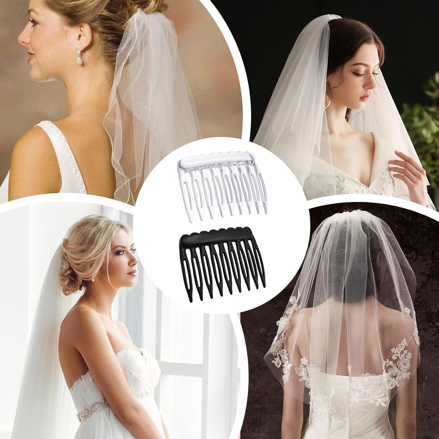 24-Piece Decorative Hair Combs - Classic French Twist Style Accessory, Black and Transparent Side Styling Hair Combs | Veil Combs, French Hair Comb for Daily Hair image number 2