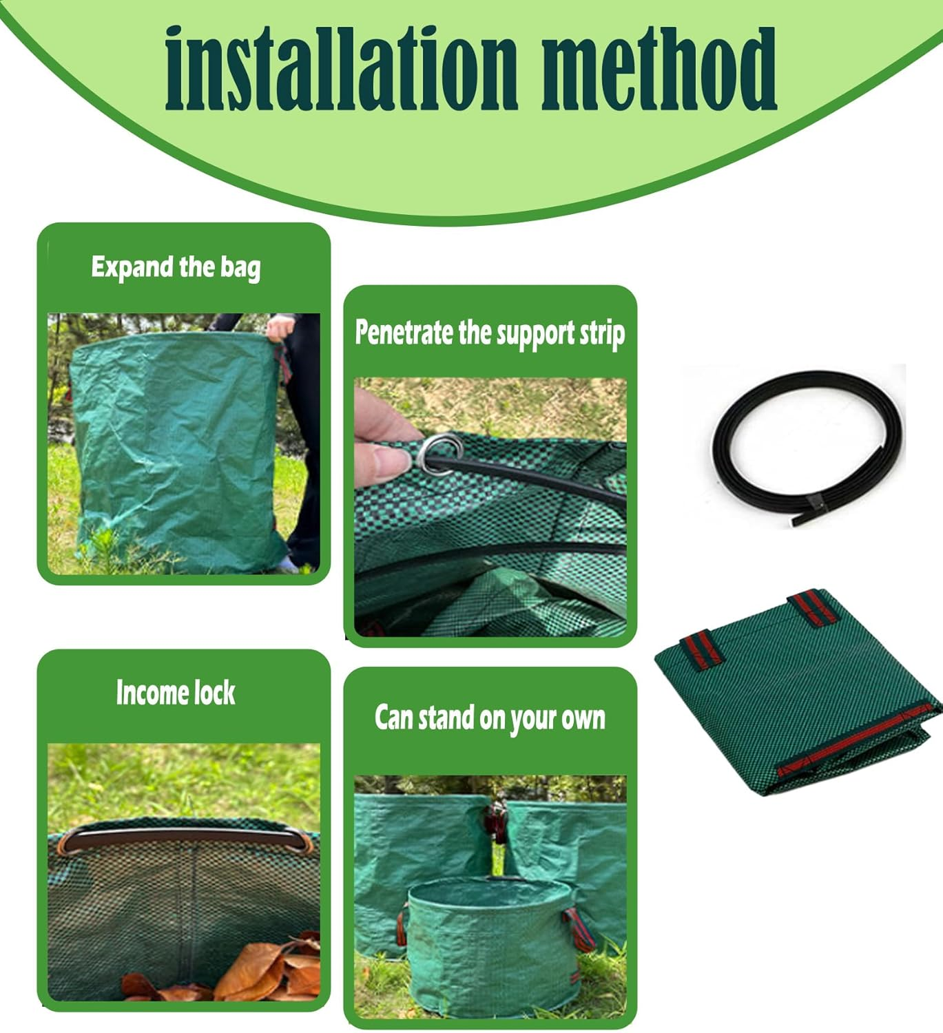 Garden Waste Bags Set of 3, Heavy Duty Reusable Green Leaf Collection Bags with Handles, Includes Work Gloves image number 5