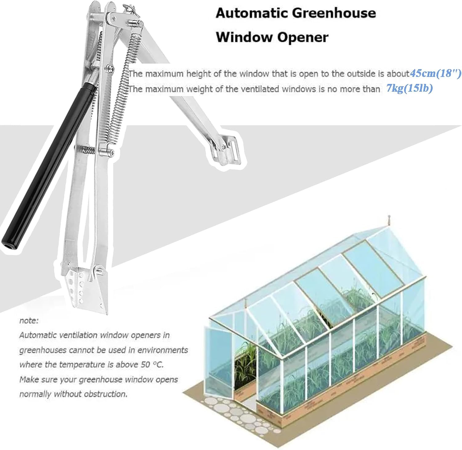 2 Pcs Automatic Greenhouse Window Opener Auto Vent Opener Roof Vent Opener Auto Vent Kit Solar Heat Sensitive Agriculture Gardening Tools and Supplies (Dual Spring Lifts 15 Lbs) image number 6