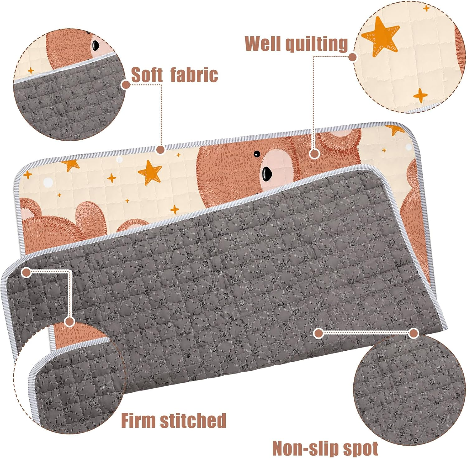 Funtery 43 X 43 Inch Boho Baby Play Mat Portable Crawling Washable Foldable Tummy Time Non Slip Baby Floor Large Playpen Mat for Infants Toddlers Floor Playpen Activity(Bear) image number 1