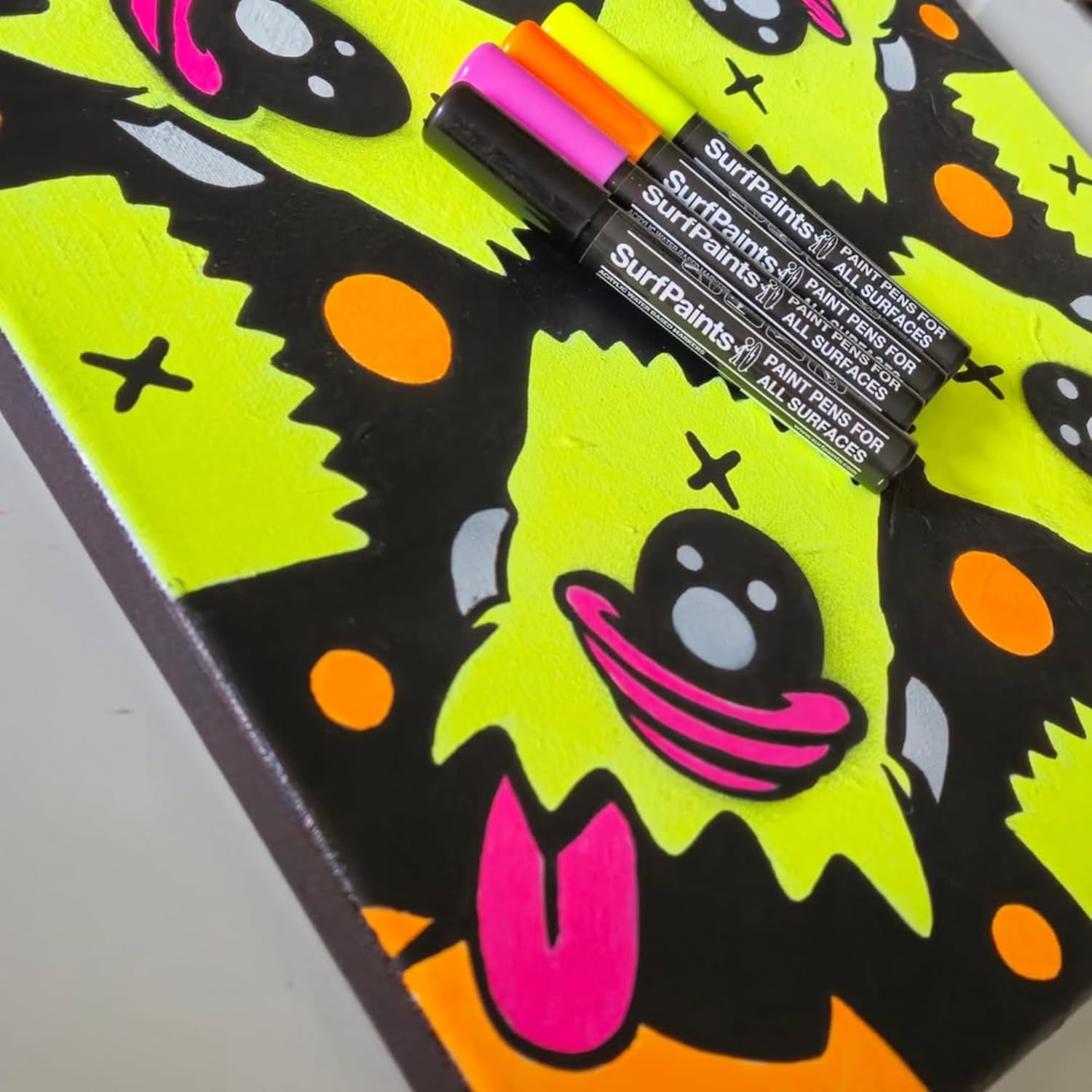 Surfpaints Fluro Acrylic Paint Pens ? 8 Vibrant Colors for Canvas, Wood, Glass, Metal & Plastic ? Water-Based, Quick-Dry, Multi-Surface Art Markers ? 4Mm Bullet Tip image number 4