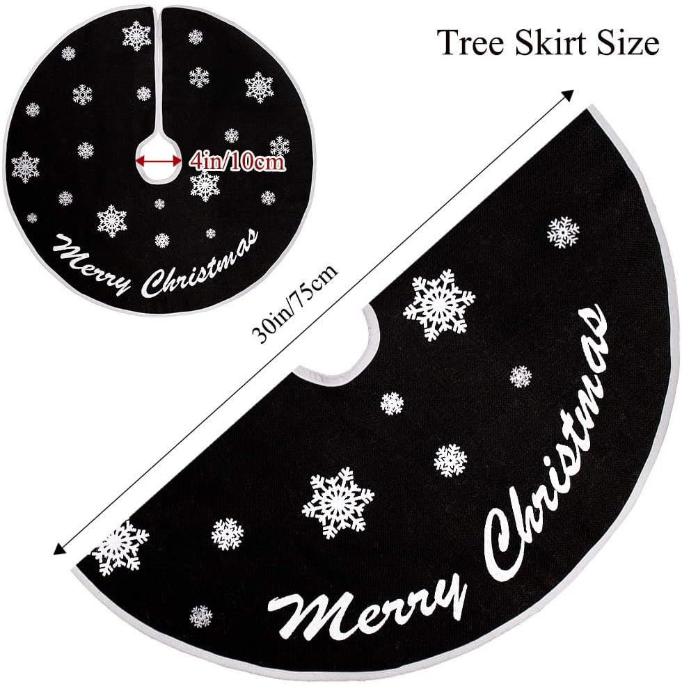 HOHOTIME Burlap Christmas Tree Skirt, 30 Inch Black Tree Skirt with White Snowflakes and Merry Christmas Words, for Xmas Holiday Home Decoration image number 6